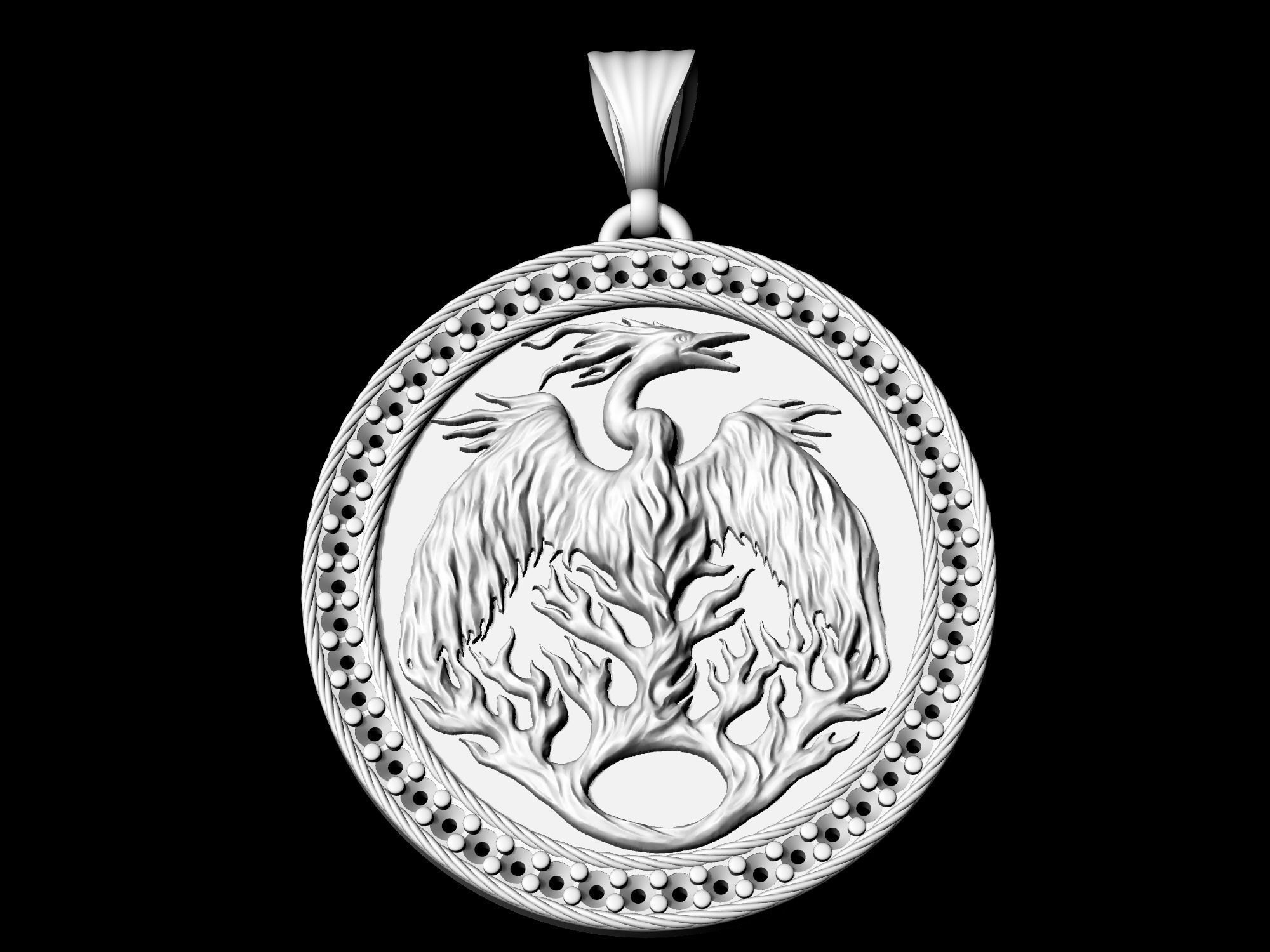 phoenix pendant with gems 3D print model_7