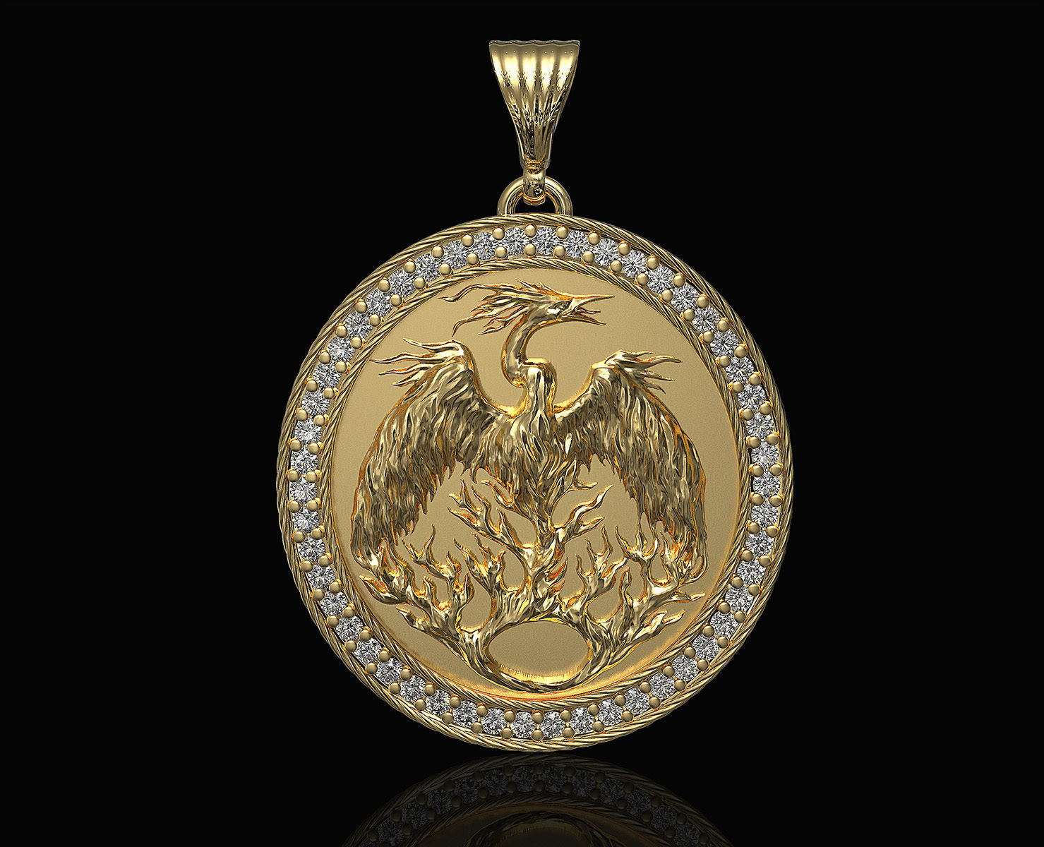 phoenix pendant with gems 3D print model_5