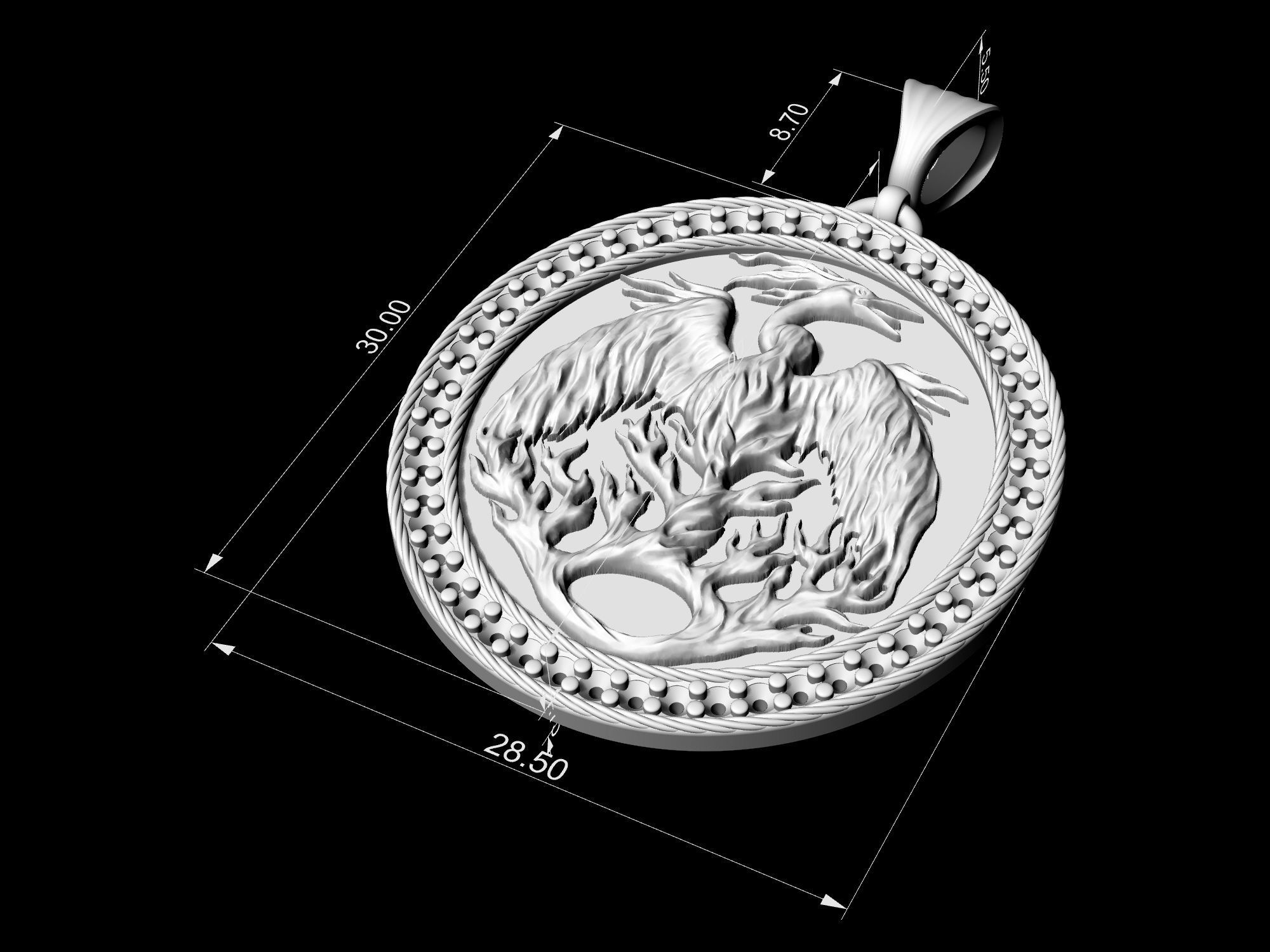 phoenix pendant with gems 3D print model_14