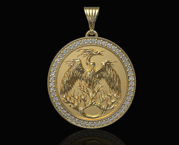 phoenix pendant with gems 3D print model
