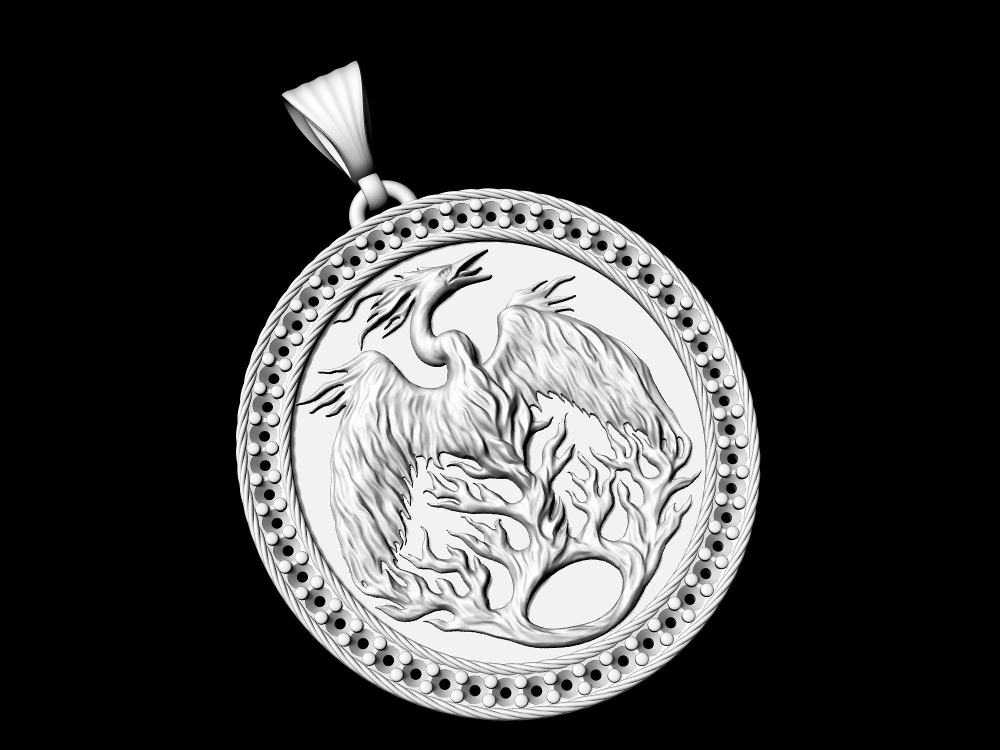 phoenix pendant with gems 3D print model_10