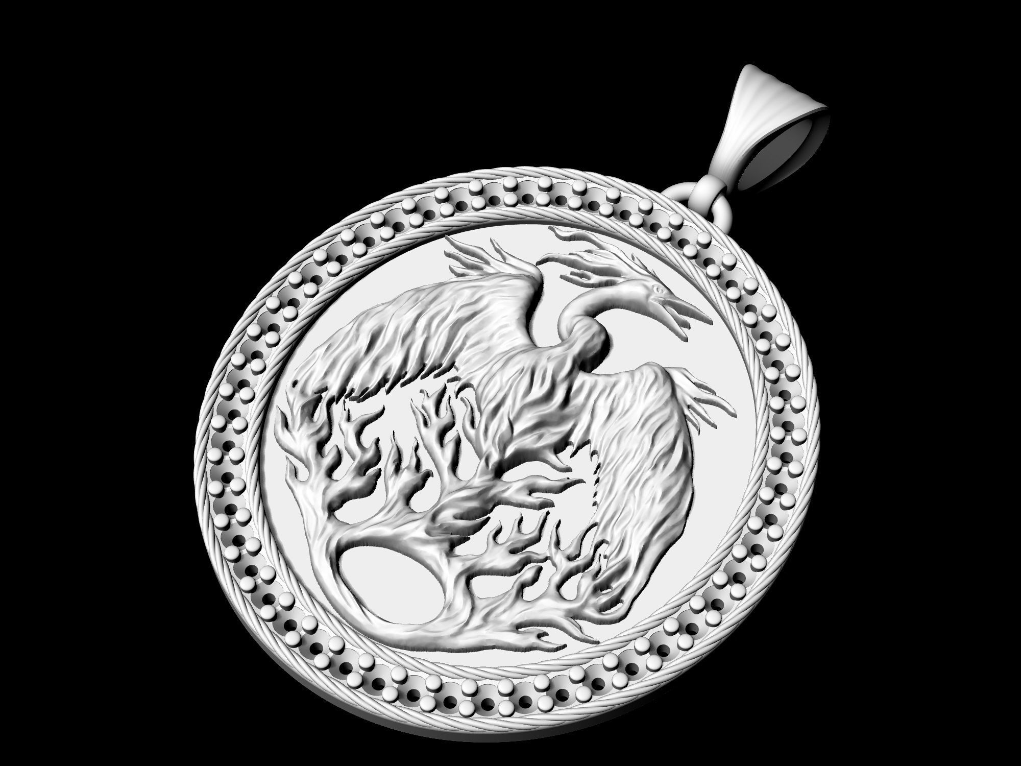 phoenix pendant with gems 3D print model_8