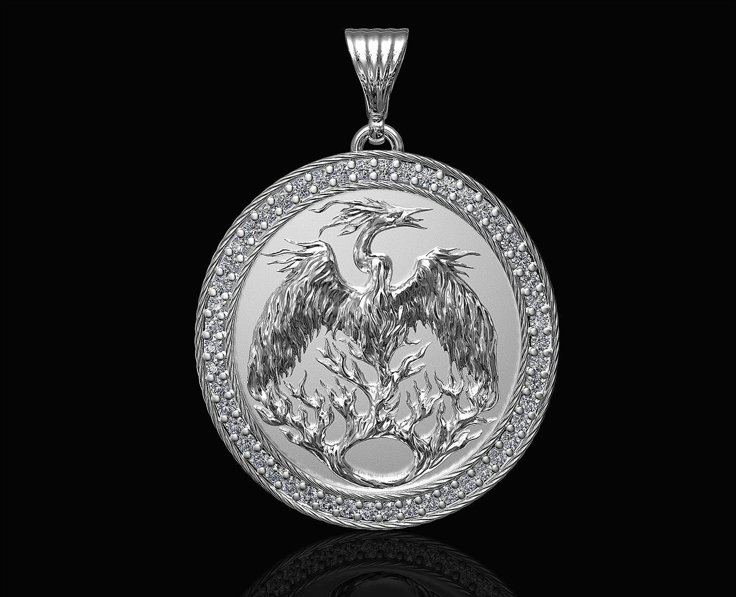 phoenix pendant with gems 3D print model_2