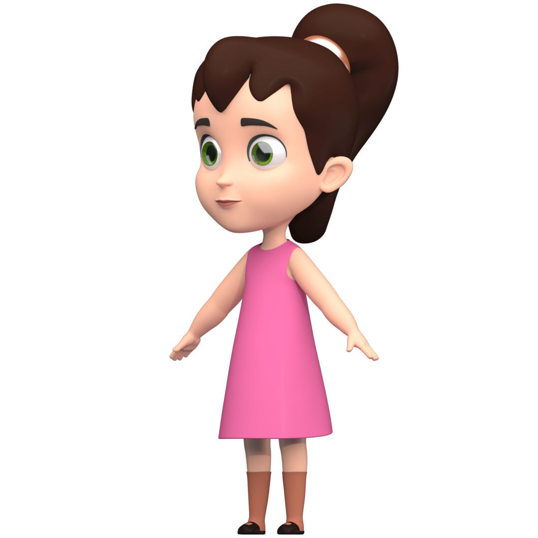 Cartoon Girl Low-poly 3D model_6