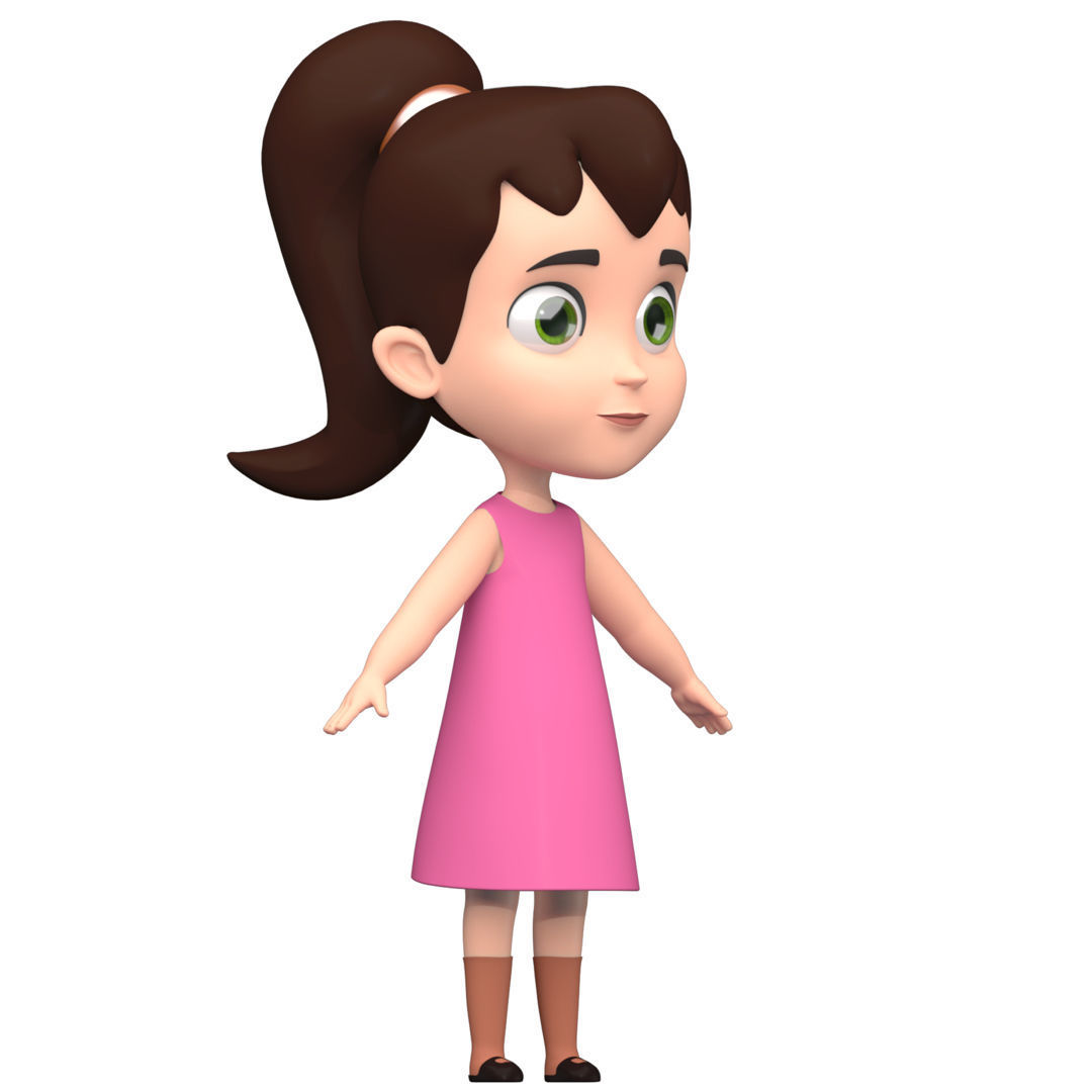 Cartoon Girl Low-poly 3D model_1