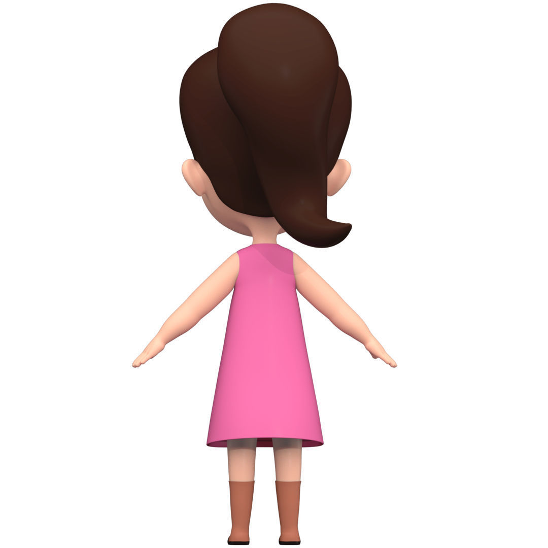 Cartoon Girl Low-poly 3D model_4
