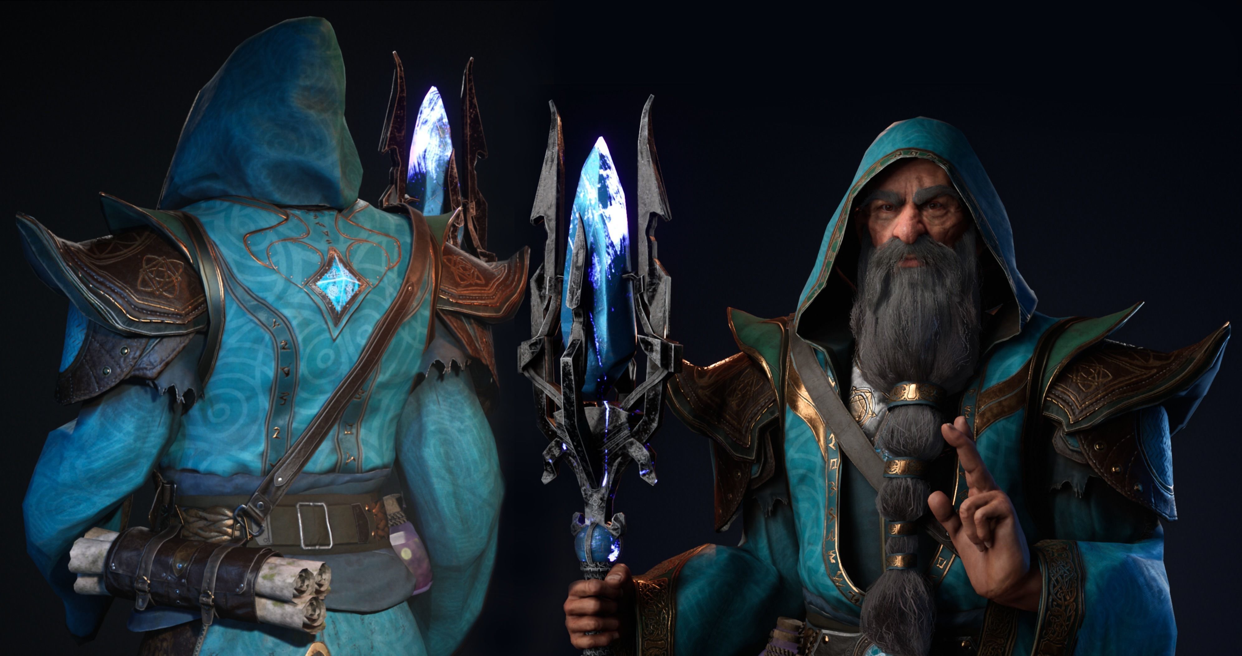 Wizard holding sword Low-poly 3D model_8