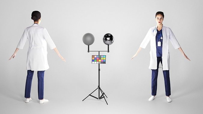 Attractive female doctor in A-pose ready for rigging 215 Low-poly 3D model