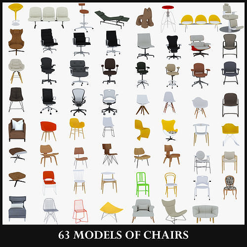 63 MODELS OF CHAIRS 3D Model Collection