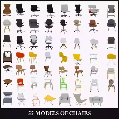 55 MODELS OF CHAIRS 3D Model Collection