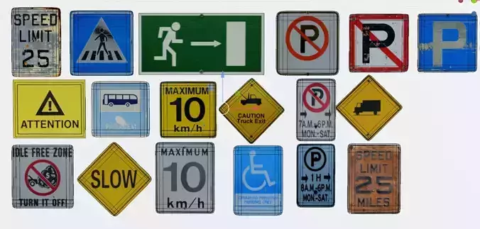 street signs 18 styles collections Low-poly 3D model