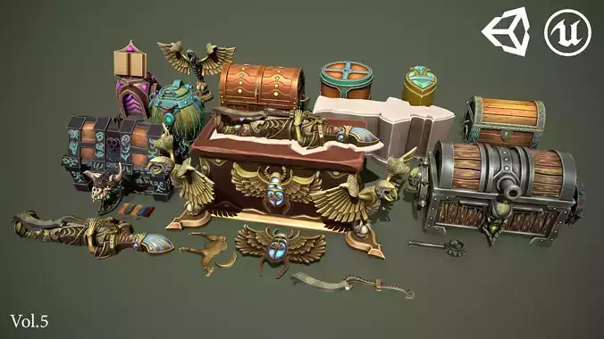 Fantasy chests Low-poly 3D model