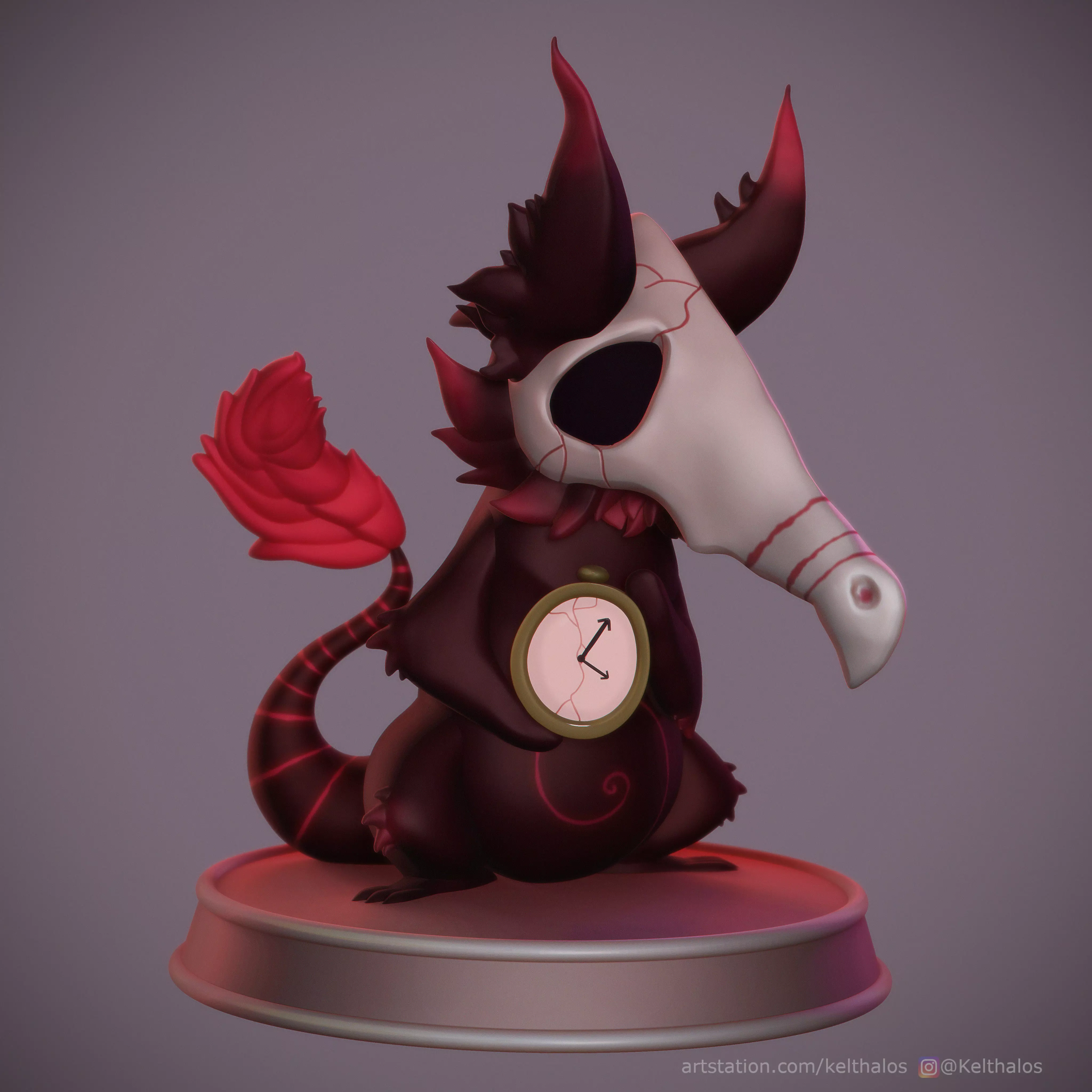 Anxiety creature with horns and clock 3D print model