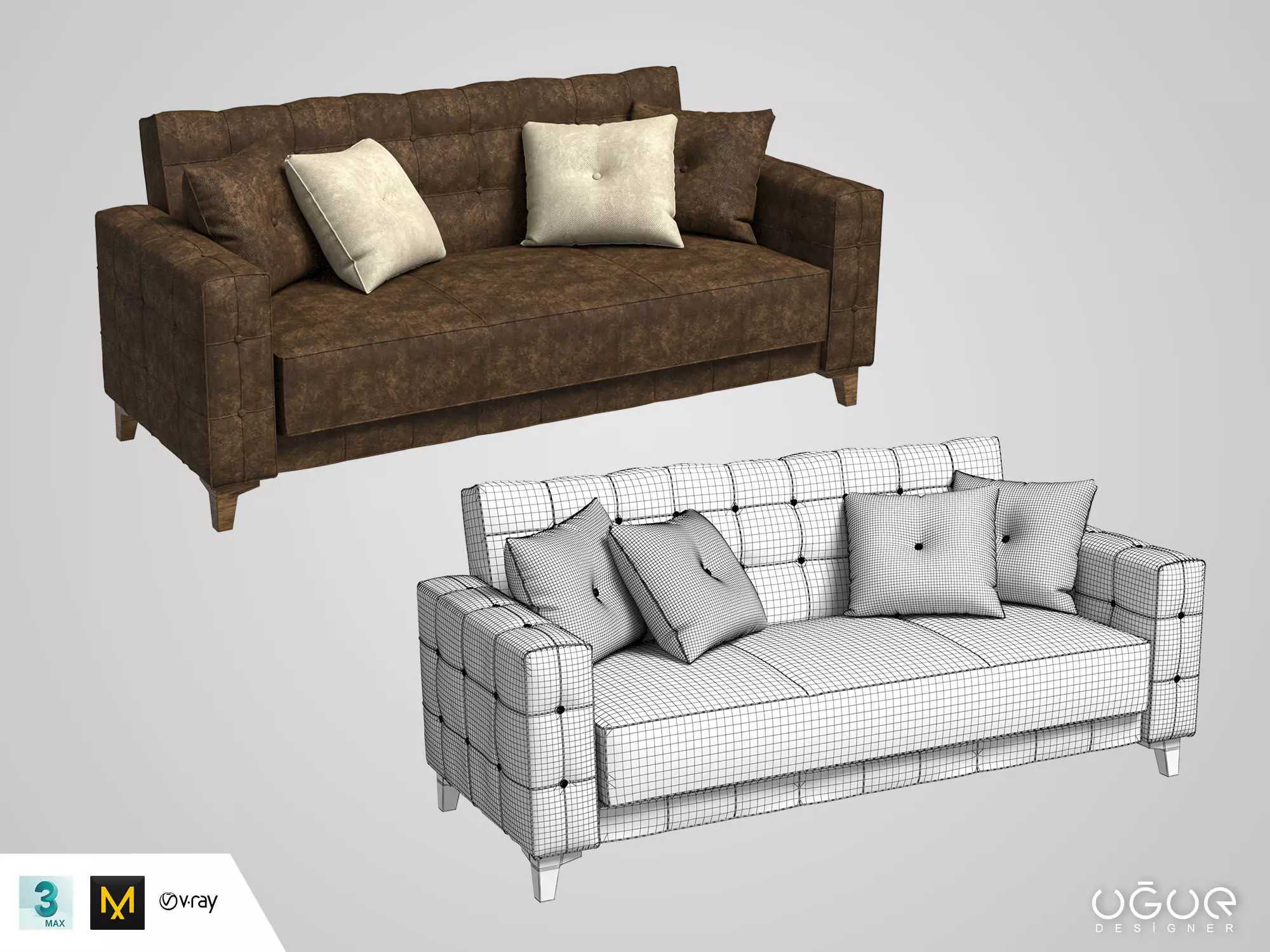 Armchair Set sofa and two pillows 3D model_0