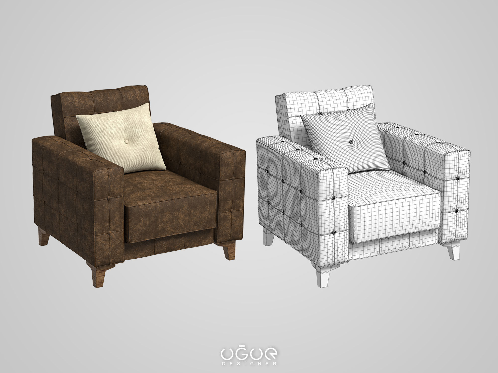 Armchair Set sofa and two pillows 3D model_2