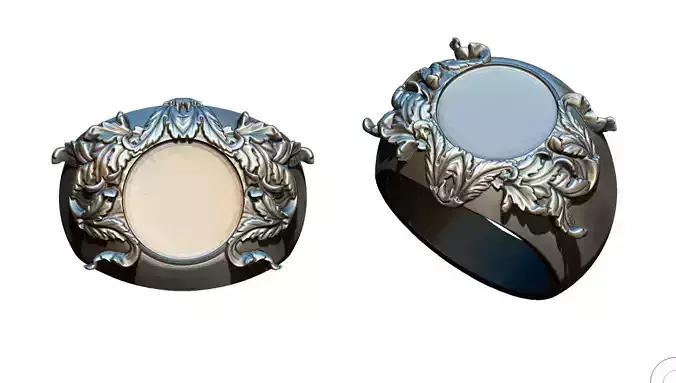 Carved Man Woman Pattern Flora Base Ring