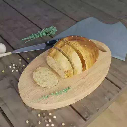 Bread on wooden cutting board