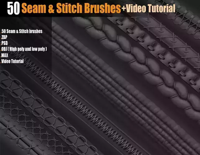 50 Seam Stitch Brushes Vol 01  Video Tutorial 3D model