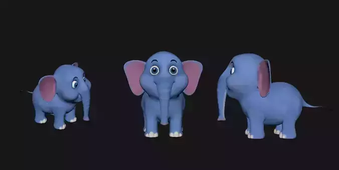 3D Elephant Cute Cartoon 3D Model with Animations