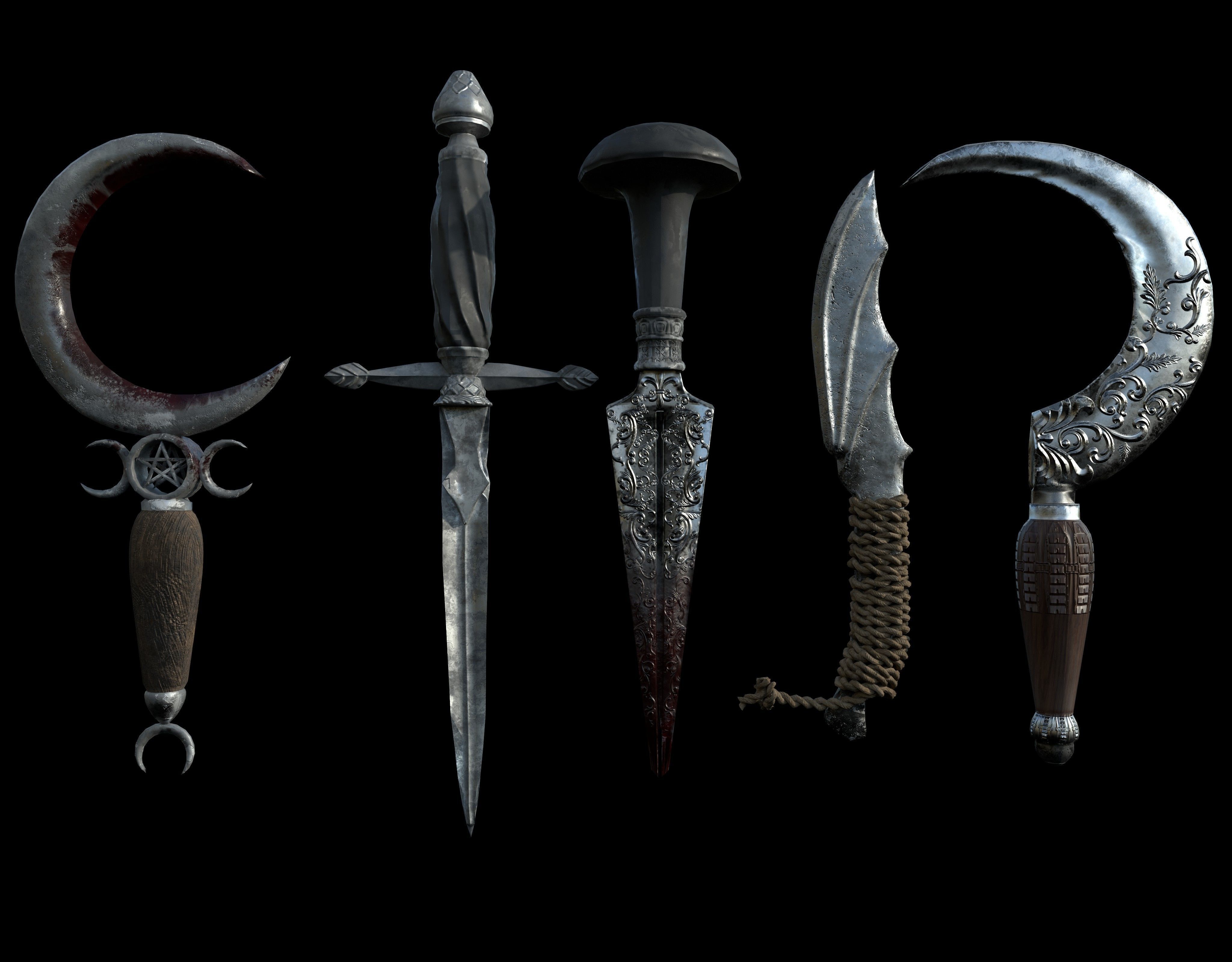 Ritual knives Low-poly 3D model_3