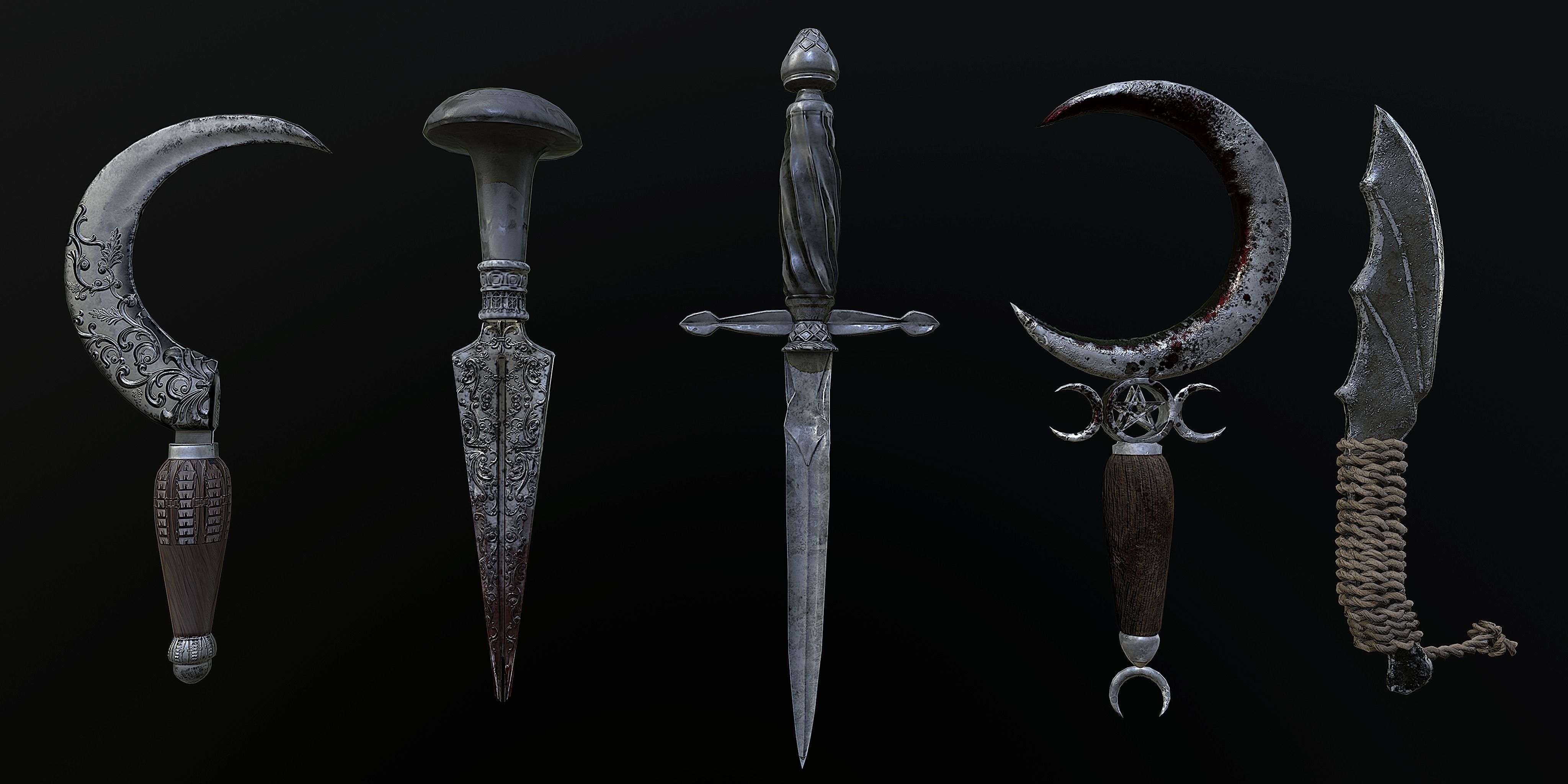Ritual knives Low-poly 3D model_2