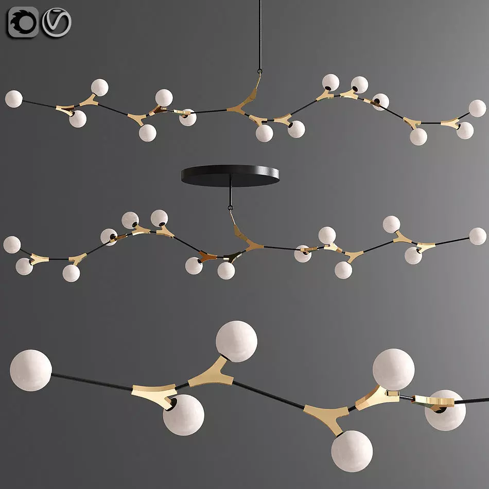 Modern Glass Globes Chandeliers Metal Branch Pendant Lighting 3D model_0