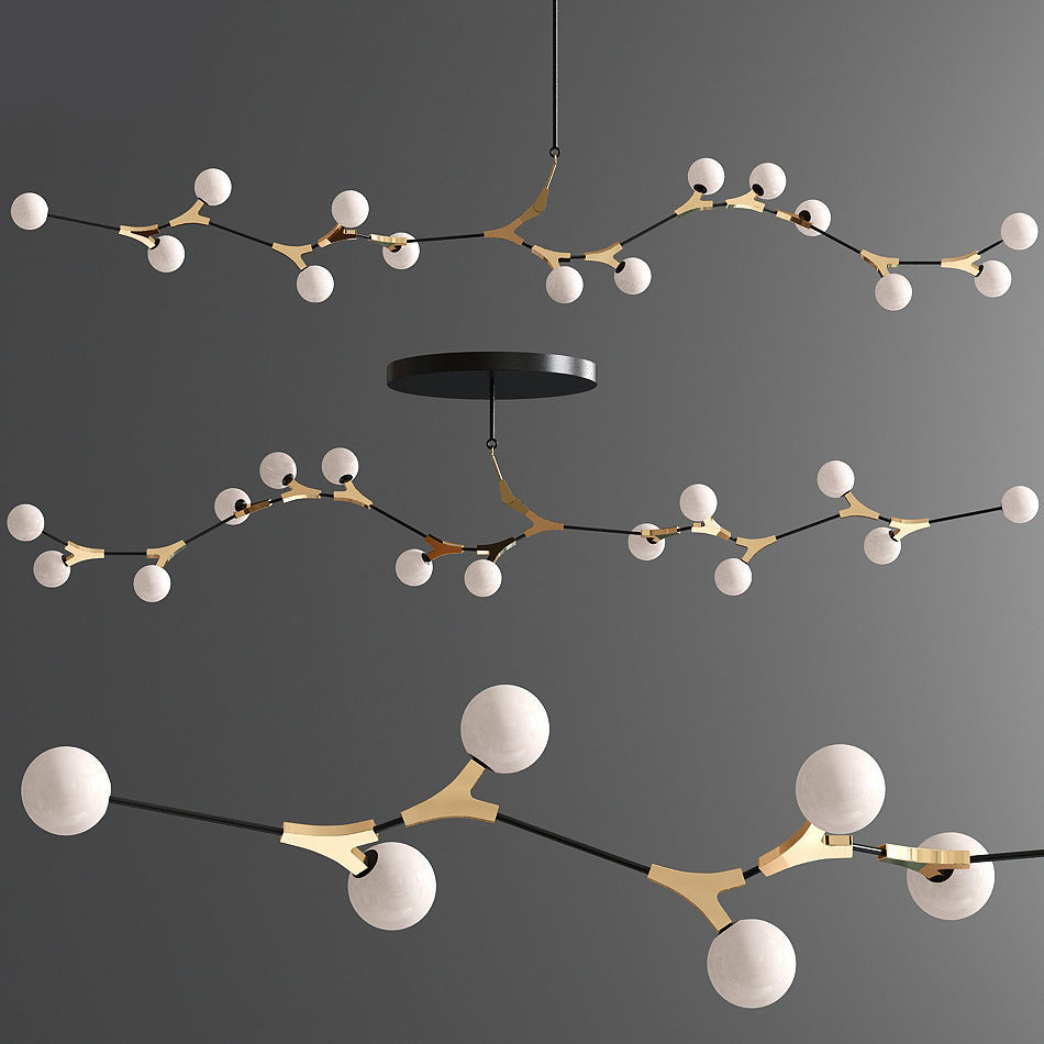 Modern Glass Globes Chandeliers Metal Branch Pendant Lighting 3D model_1