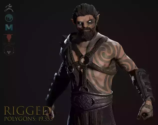 Werewolf-RIGGED warrior Low-poly 3D model