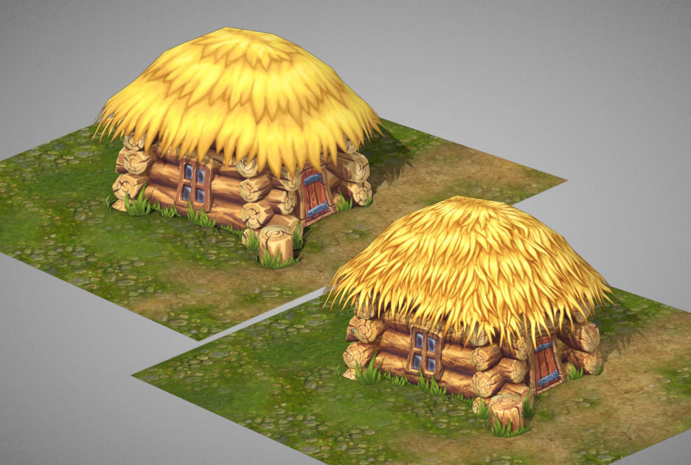 Small peasant hut Low-poly 3D model