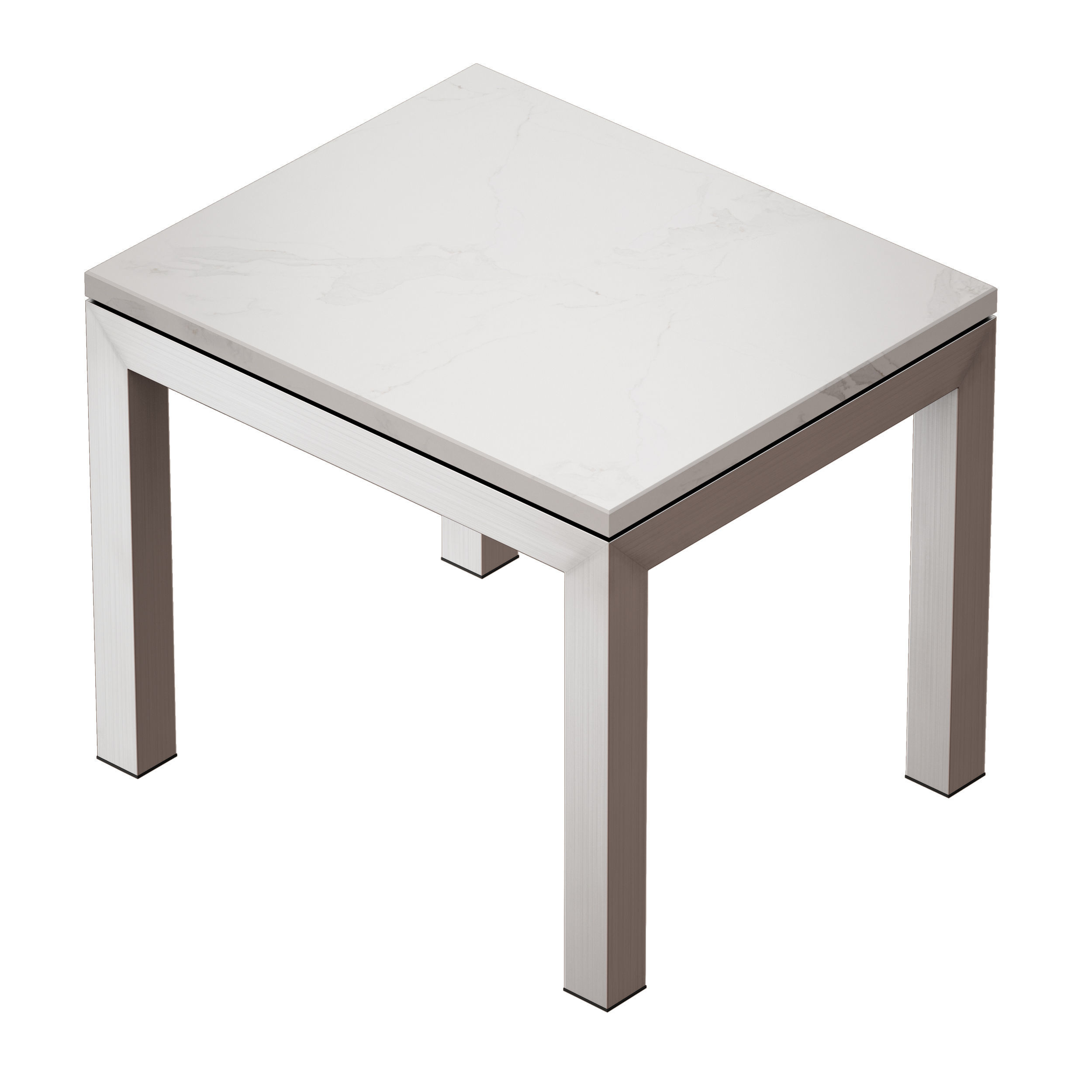 Parsons White Marble Top Stainless Steel Base End Table 3D model_4