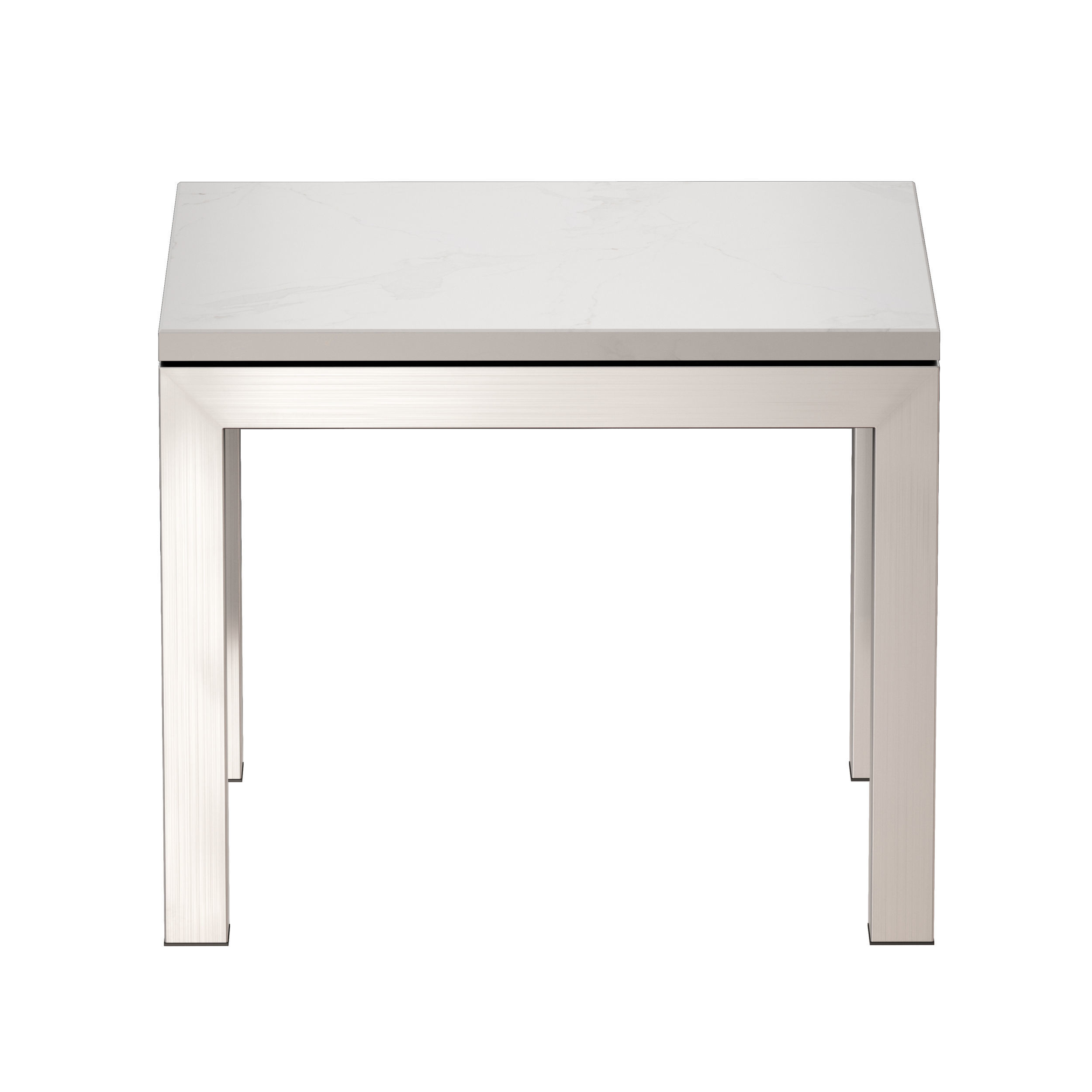 Parsons White Marble Top Stainless Steel Base End Table 3D model_2