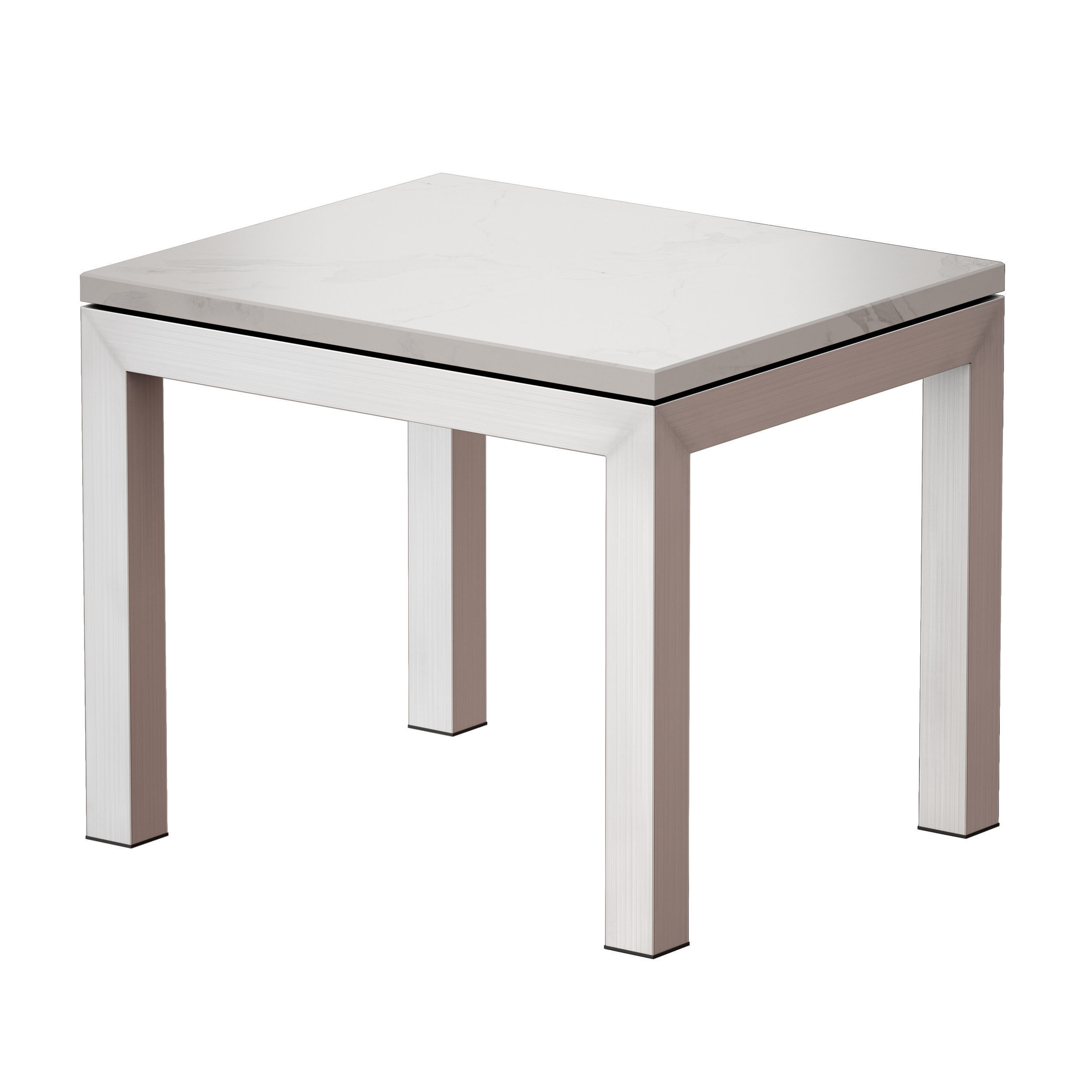 Parsons White Marble Top Stainless Steel Base End Table 3D model_3