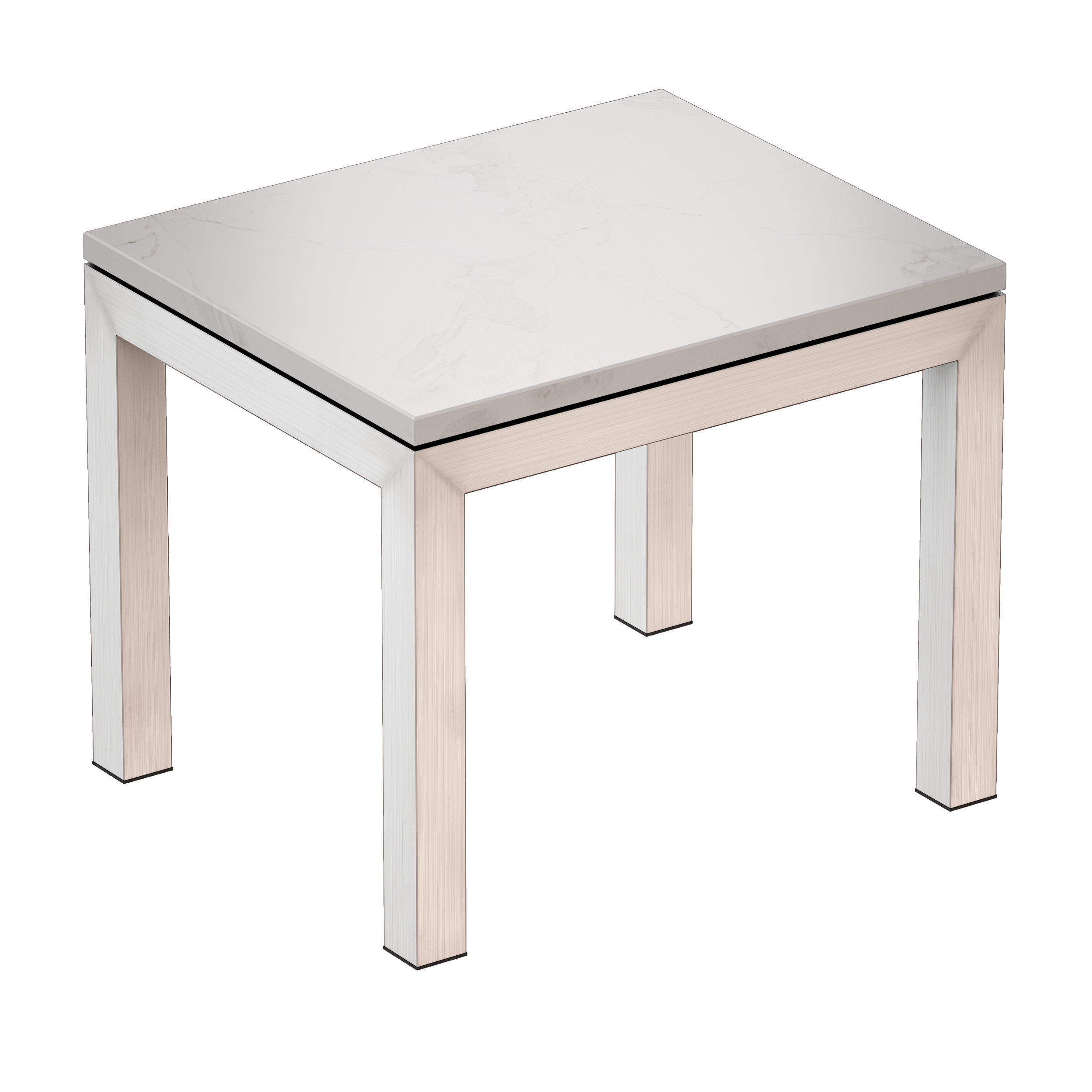 Parsons White Marble Top Stainless Steel Base End Table 3D model_5