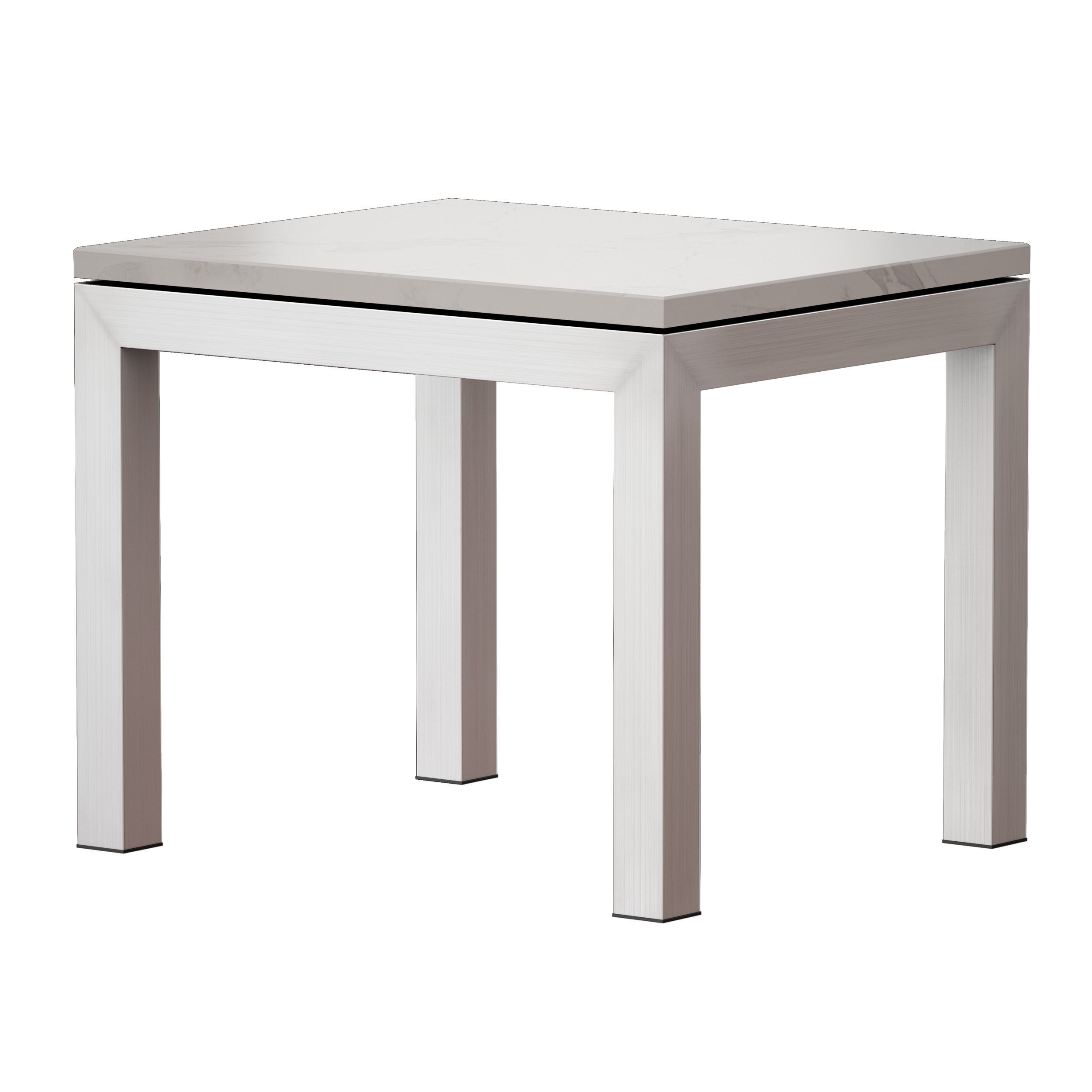 Parsons White Marble Top Stainless Steel Base End Table 3D model_7