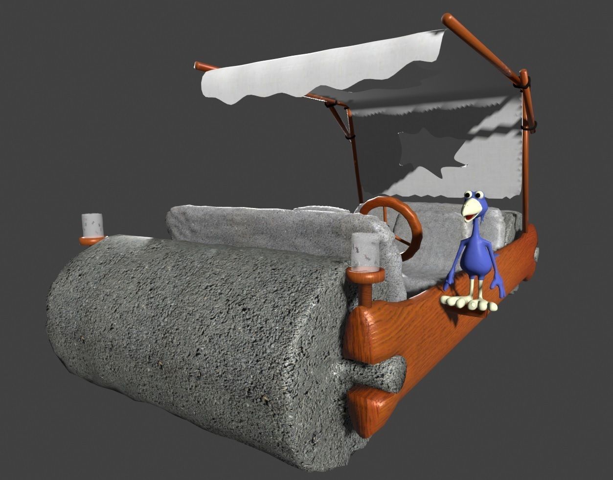 Fred Flintstones Cartoon Car Low-poly 3D model_3