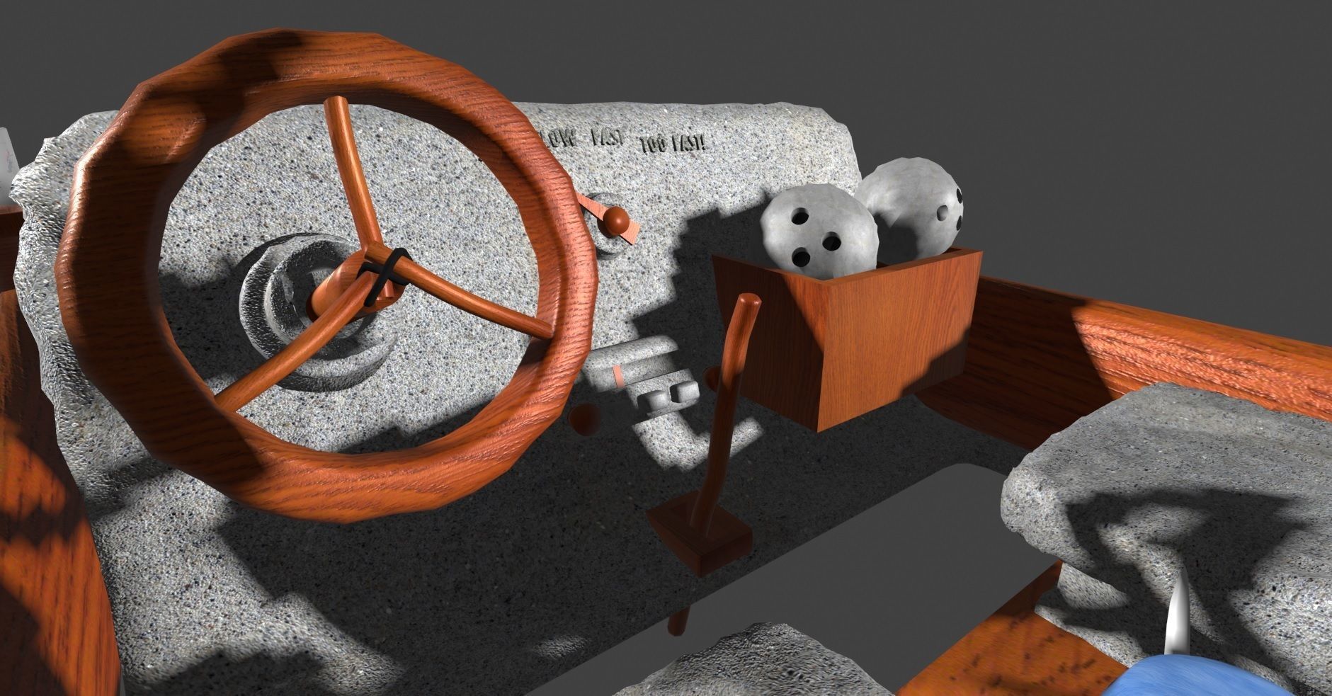 Fred Flintstones Cartoon Car Low-poly 3D model_4