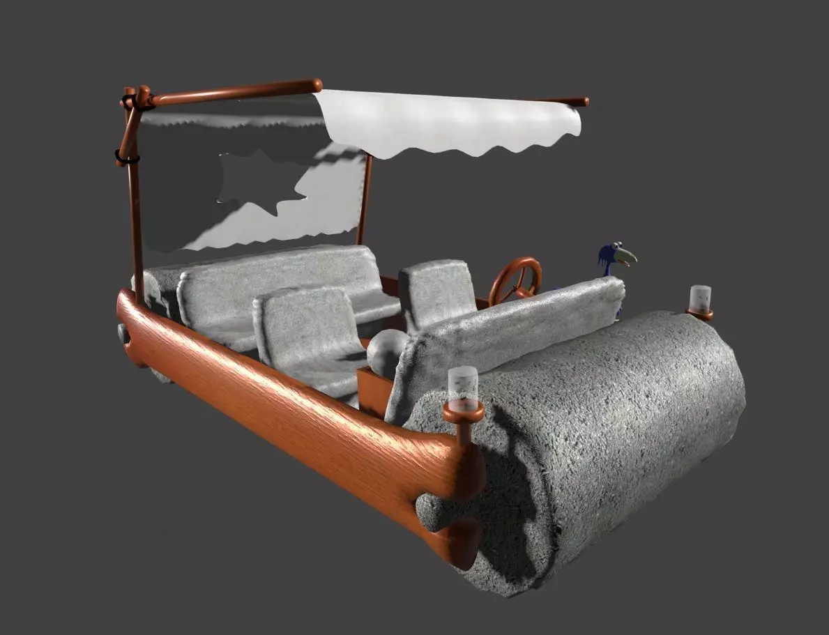 Fred Flintstones Cartoon Car Low-poly 3D model_0