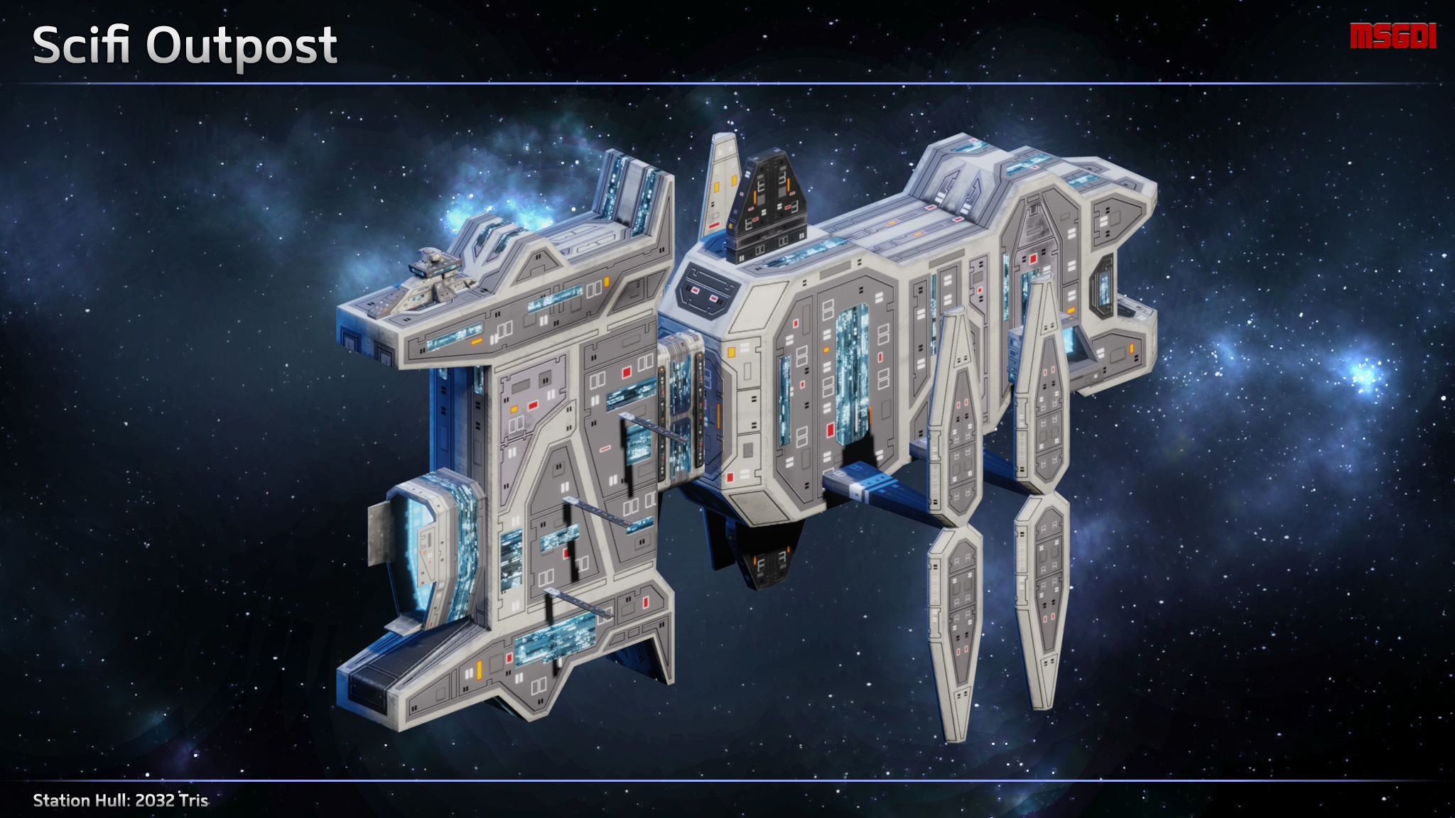 Modular Space Station Construction Kit Low-poly 3D model_3