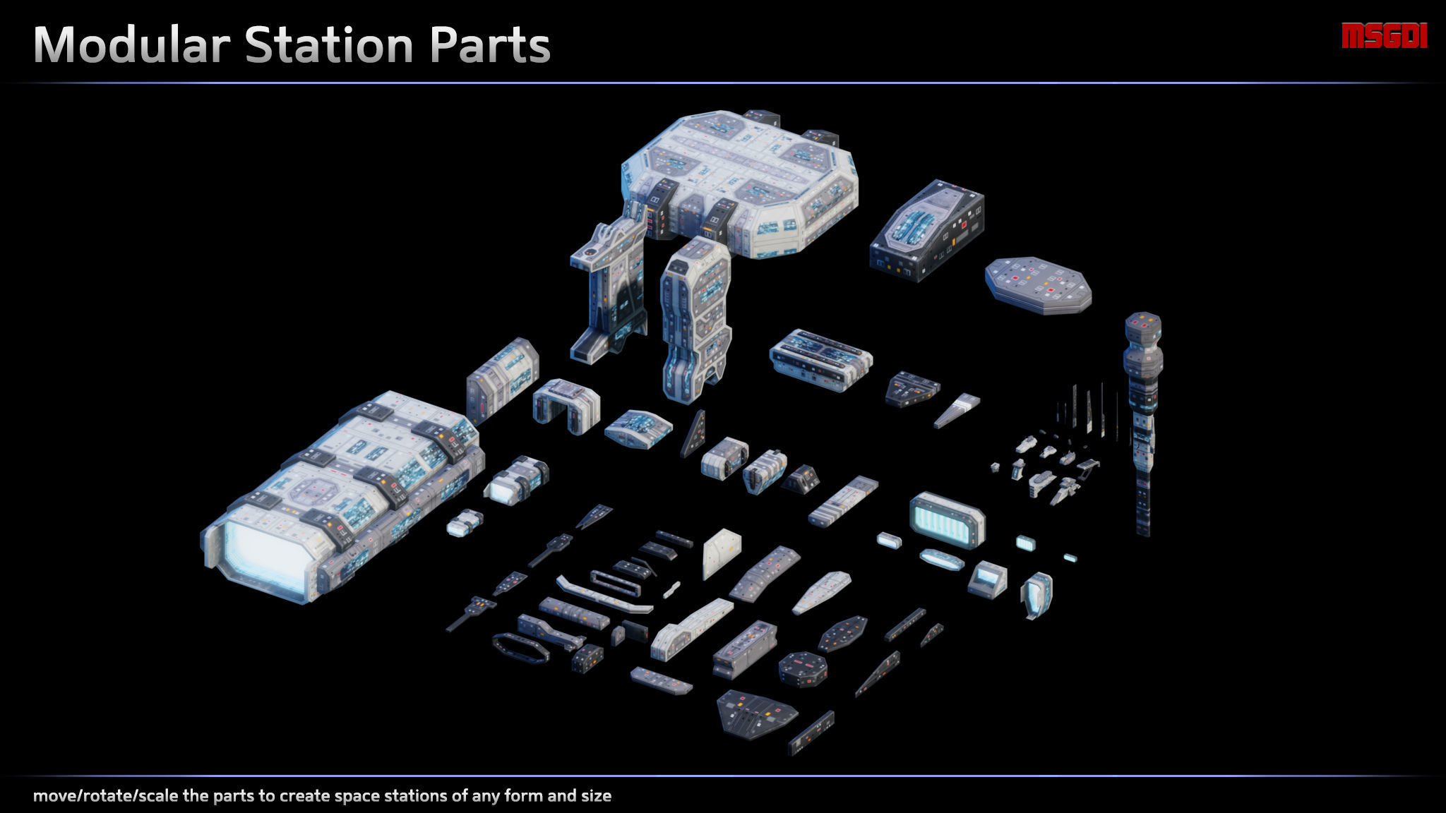 Modular Space Station Construction Kit Low-poly 3D model_6