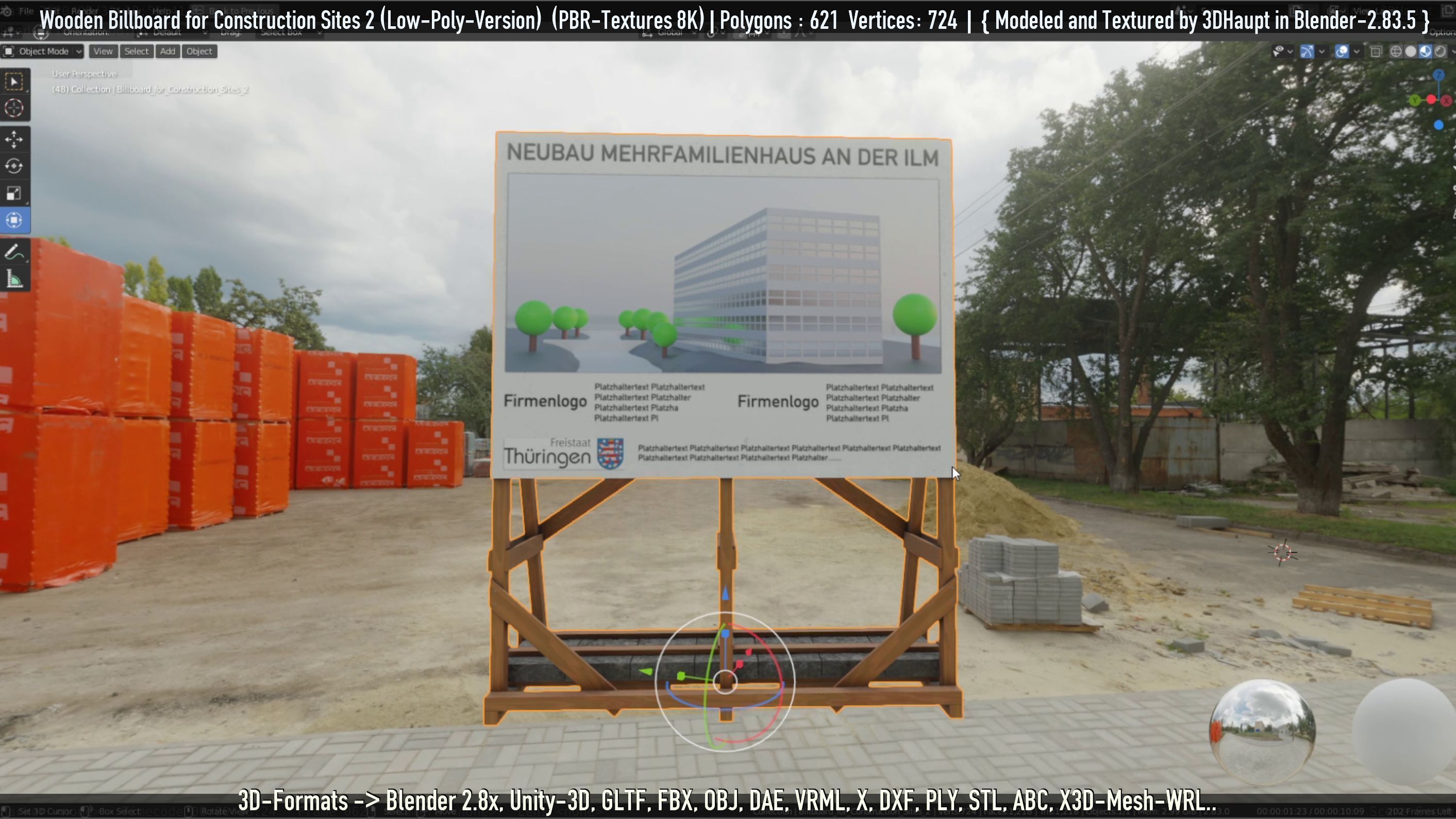 Wooden Billboard For Construction Sites 2 Low-poly 3D model_15