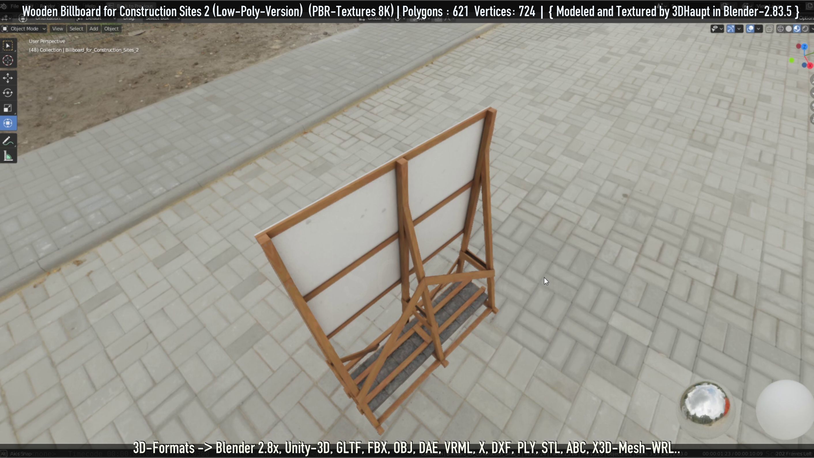 Wooden Billboard For Construction Sites 2 Low-poly 3D model_85