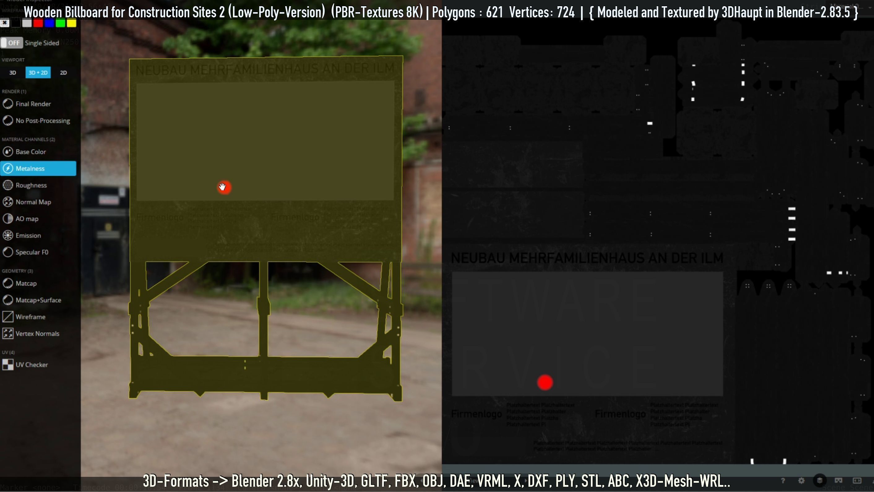 Wooden Billboard For Construction Sites 2 Low-poly 3D model_36