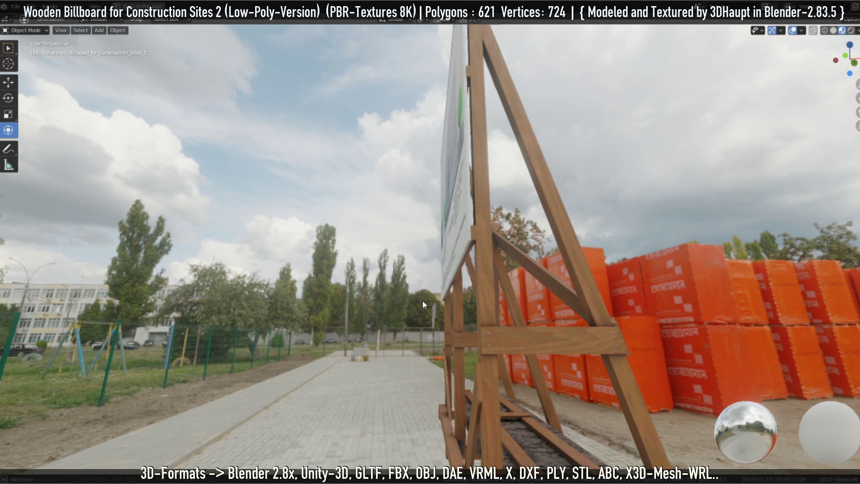 Wooden Billboard For Construction Sites 2 Low-poly 3D model_42