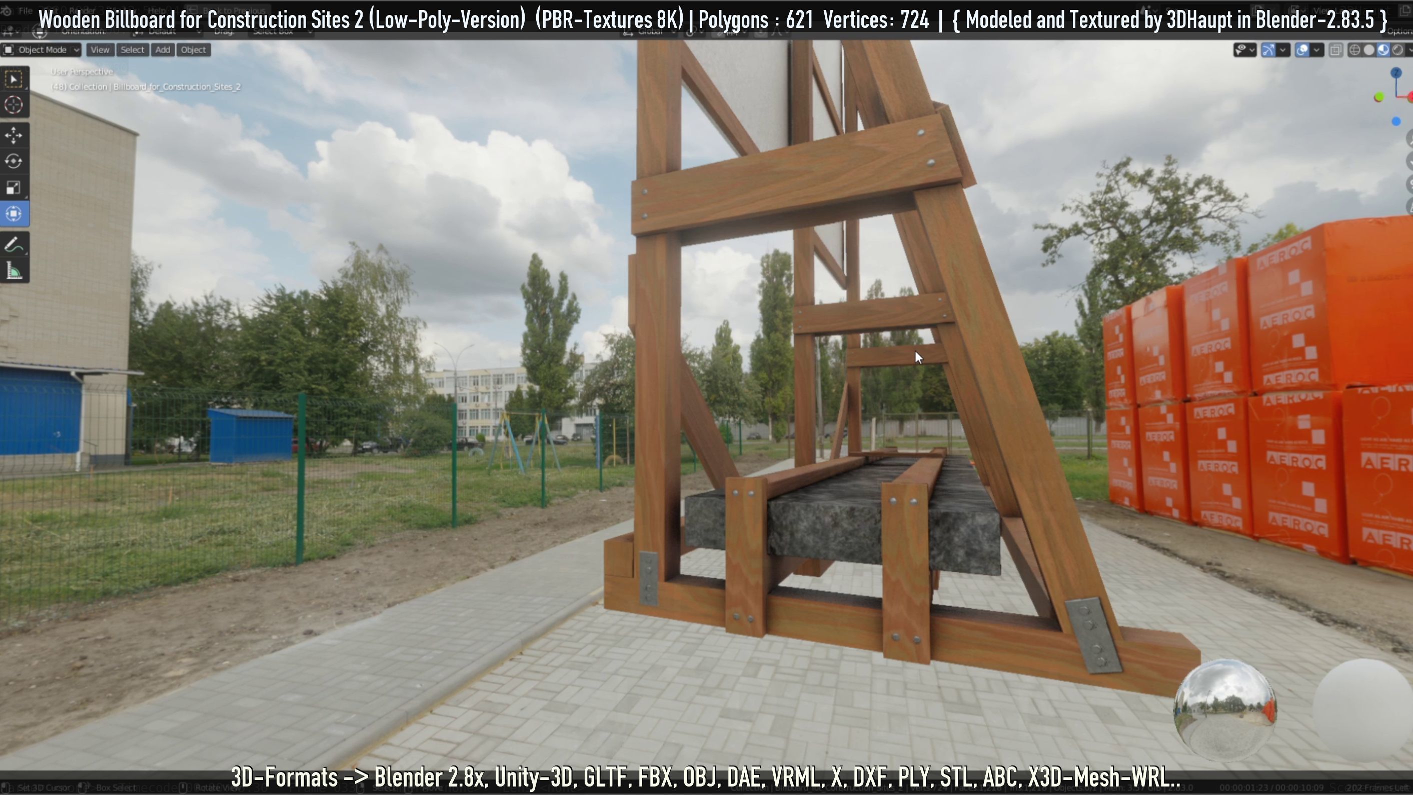 Wooden Billboard For Construction Sites 2 Low-poly 3D model_90