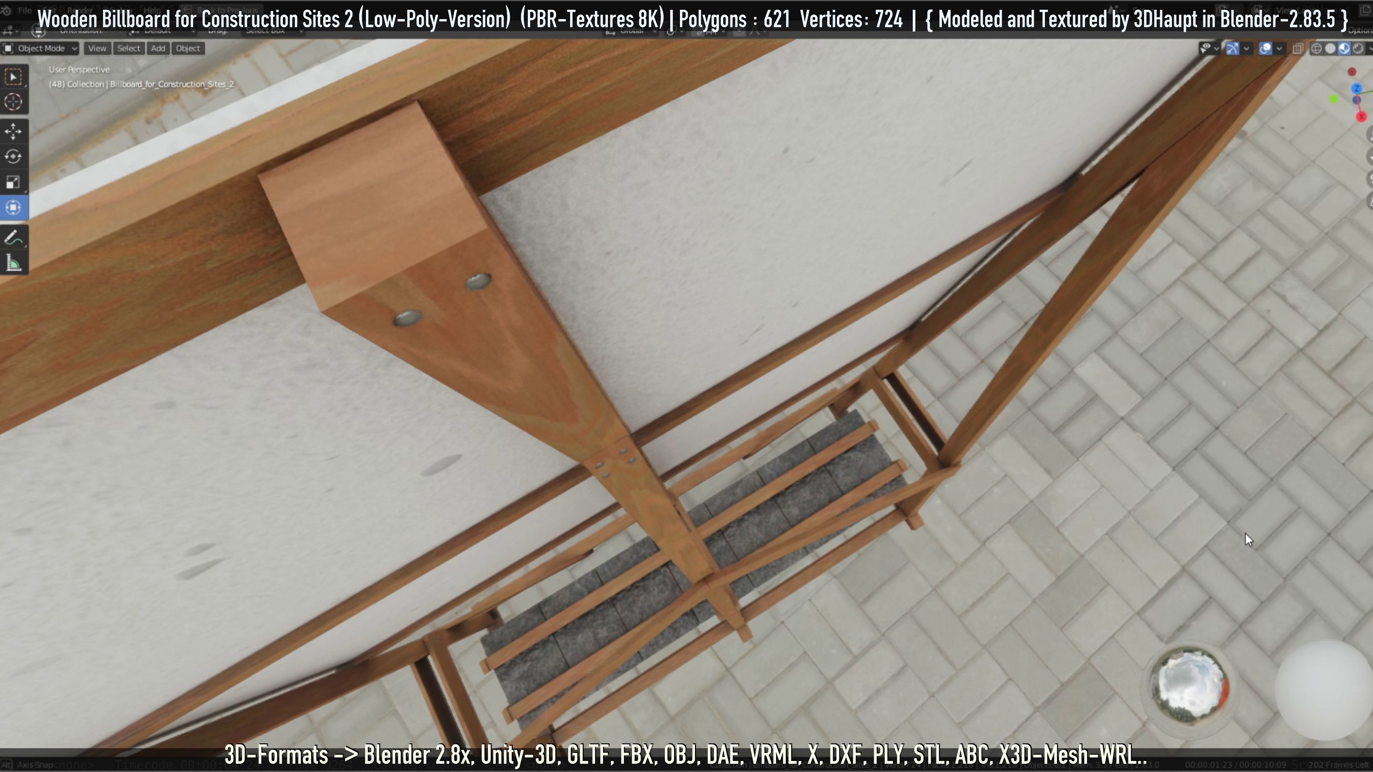 Wooden Billboard For Construction Sites 2 Low-poly 3D model_80