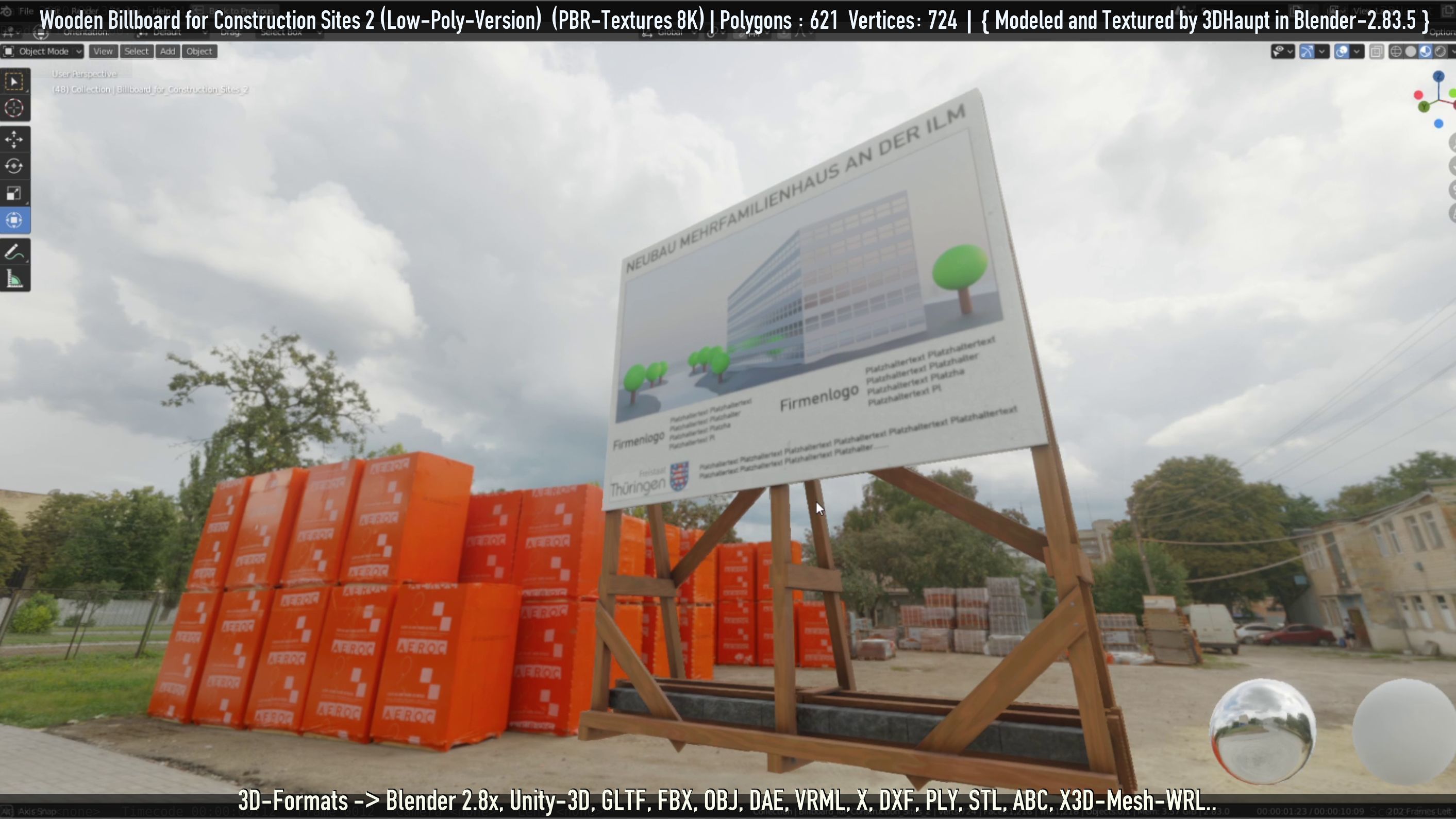Wooden Billboard For Construction Sites 2 Low-poly 3D model_40