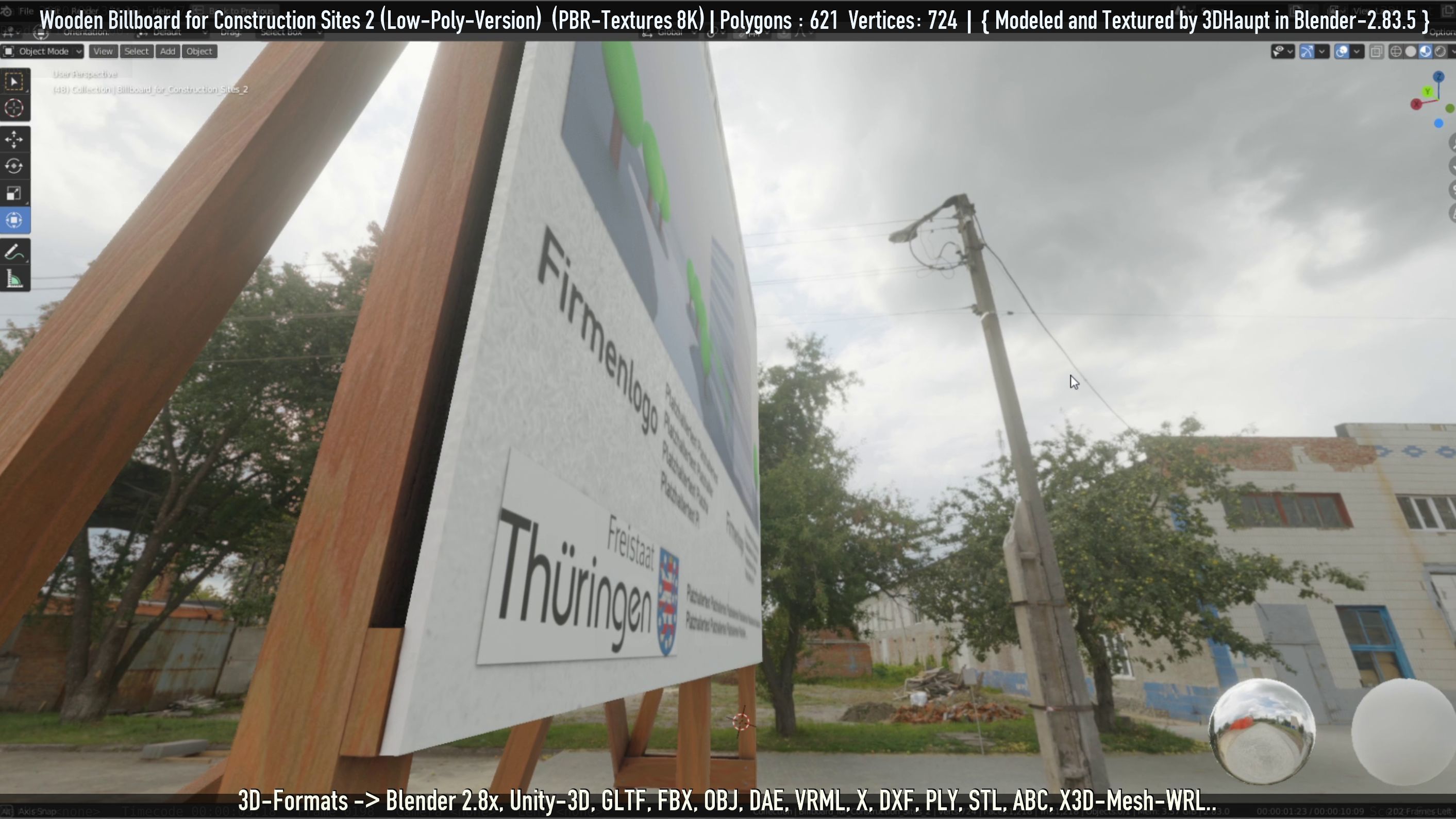 Wooden Billboard For Construction Sites 2 Low-poly 3D model_71