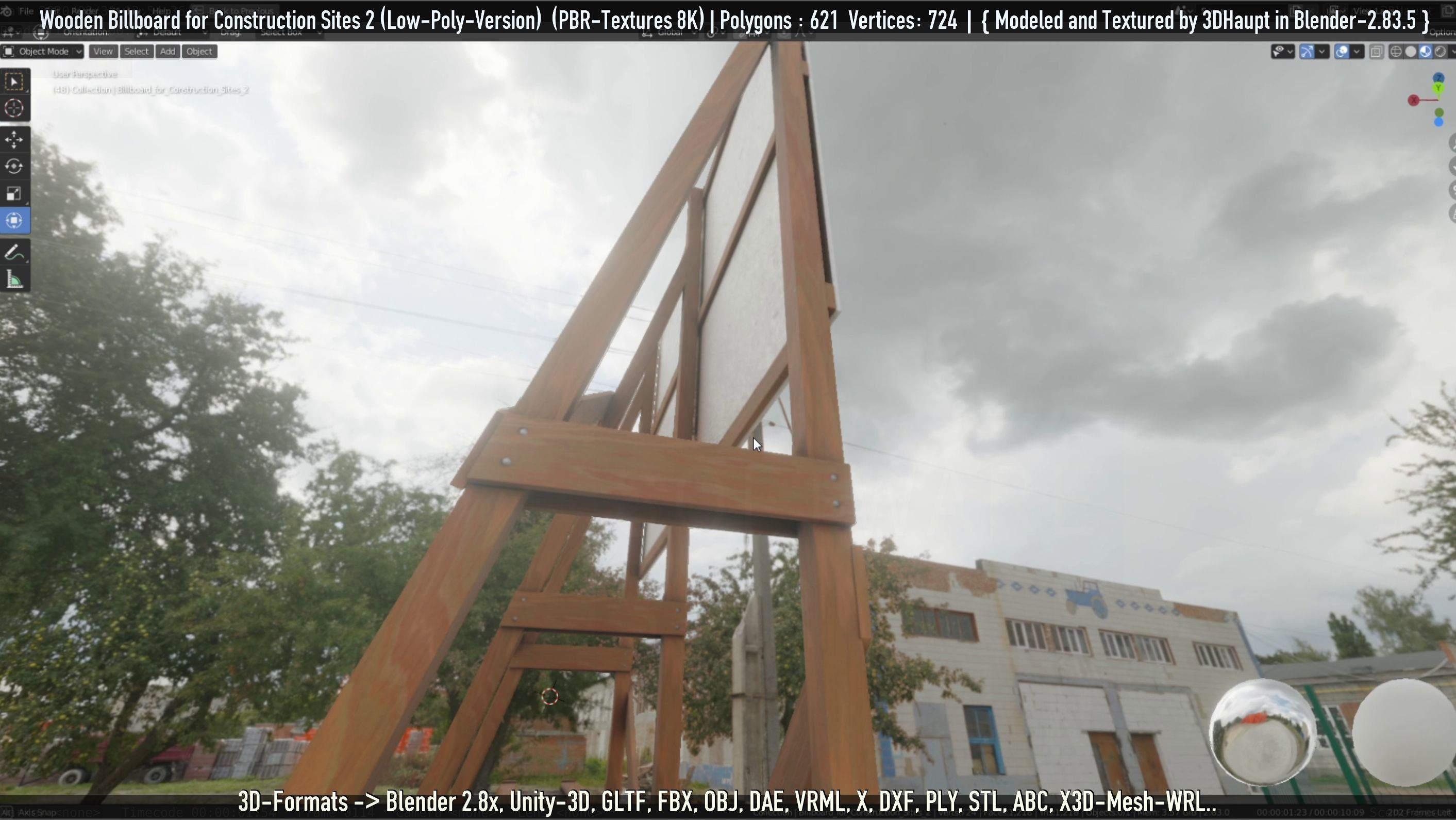 Wooden Billboard For Construction Sites 2 Low-poly 3D model_53