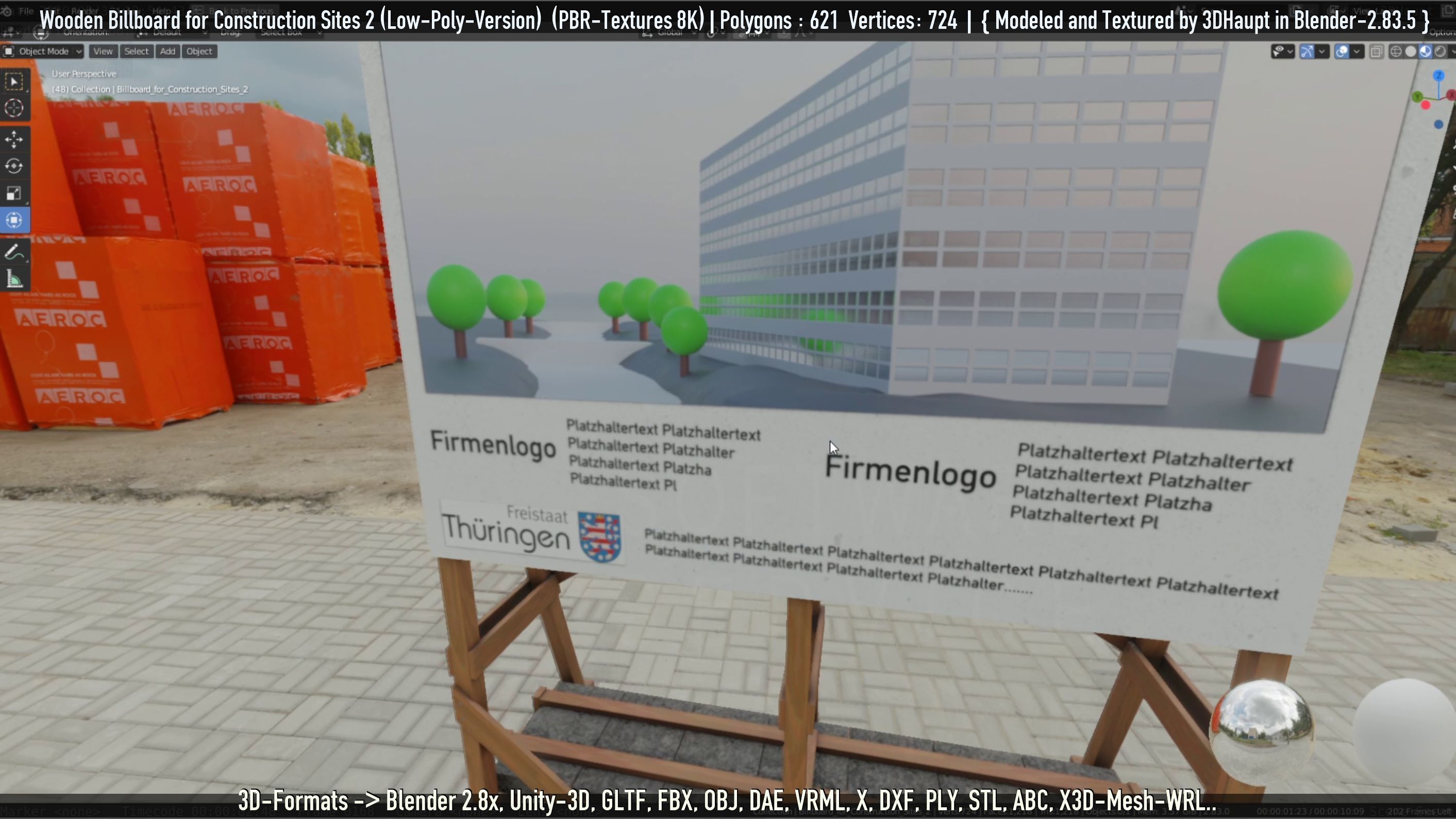 Wooden Billboard For Construction Sites 2 Low-poly 3D model_66