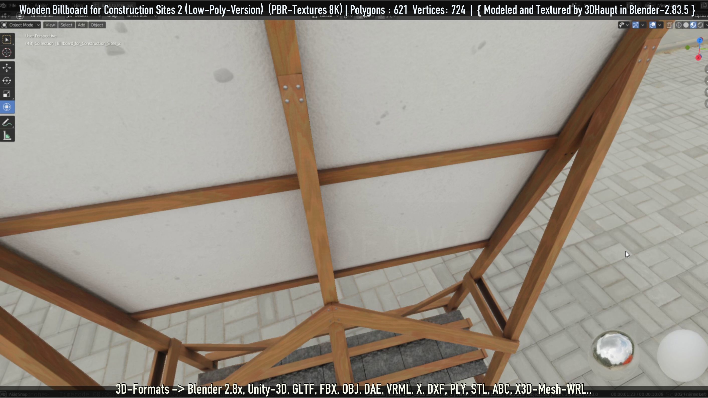 Wooden Billboard For Construction Sites 2 Low-poly 3D model_41